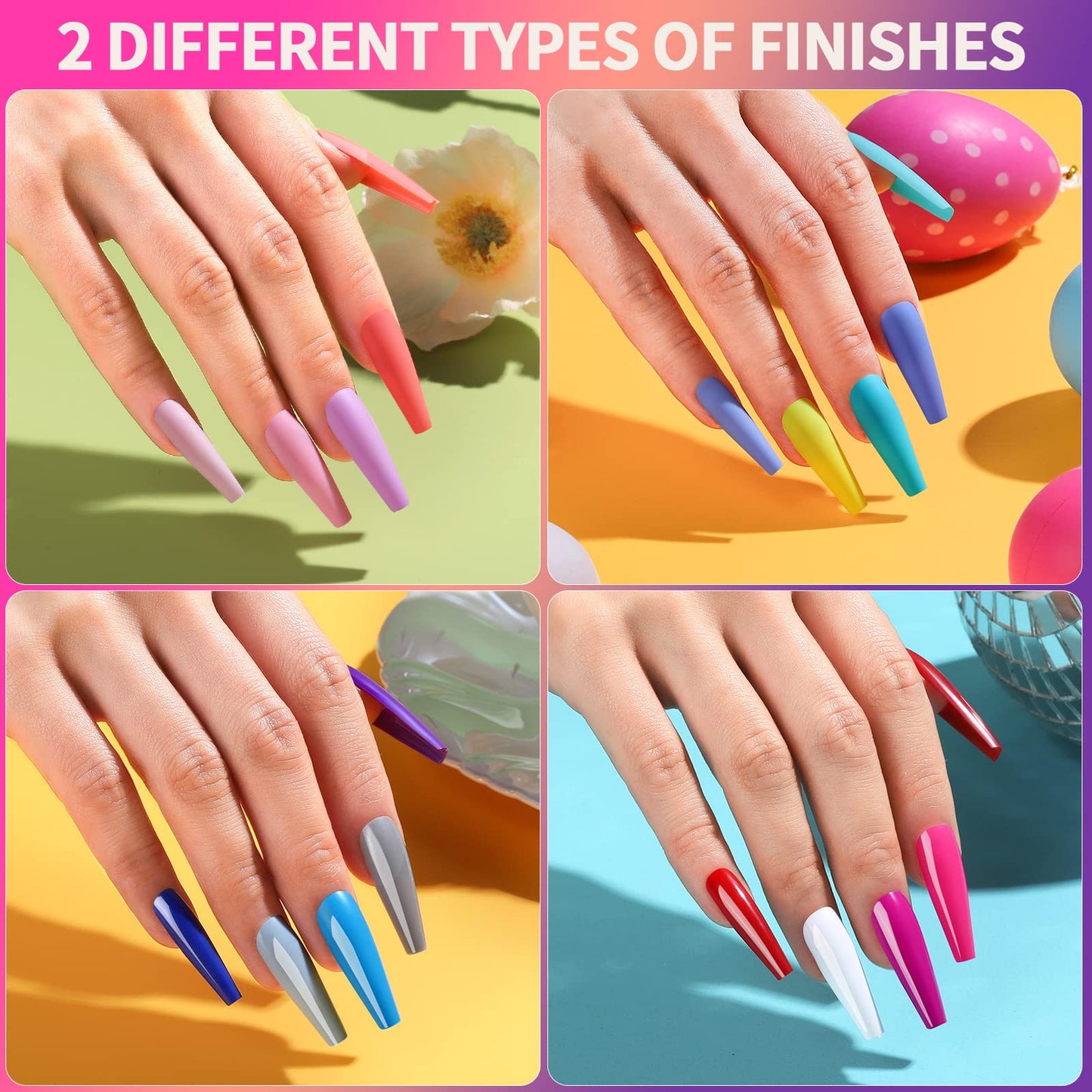 Teenitor Long Press On Nails Kit 24 Color Long Coffin Nail Tips Full Cover, 576pcs Long Coffin Press On Nails Fake Nails, Matte Nails Glue On Nails