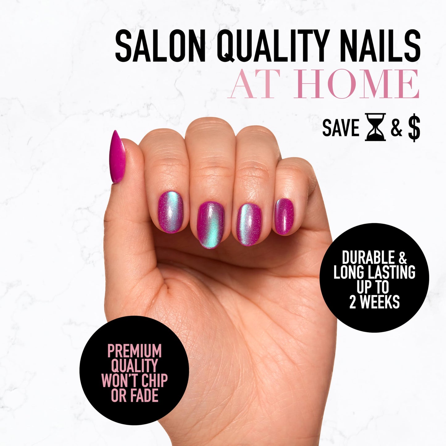 Glamnetic x GLAMZILLA Press-On Nails Bundle - GIVE 'EM GRACE, Berry Fizz & Caviar | Almond Fake French Tip Nails with Gold Glaze | Oval Magenta Nails with a Metallic Finish | Short Almond