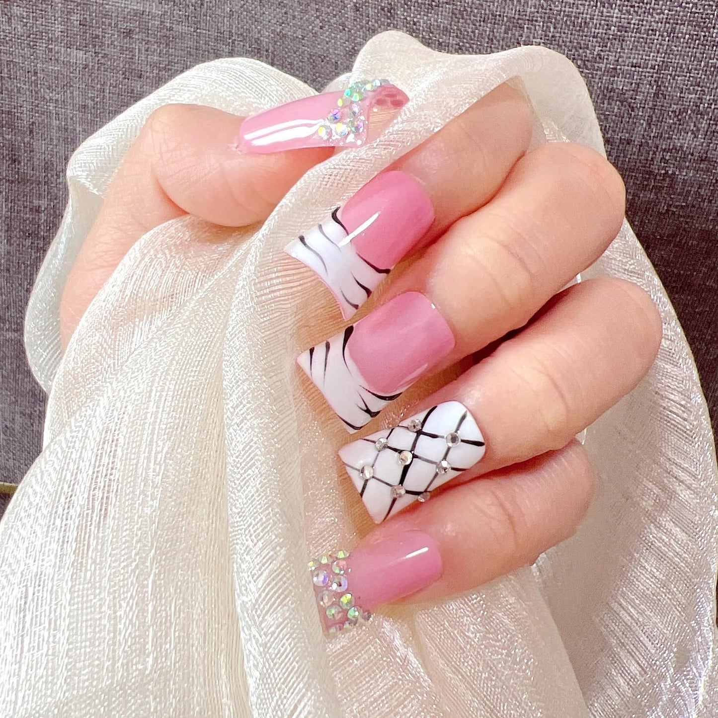 NAIL ANGEL 10PCS/SET Glamorous Handmade Press On Nails Leopard Prints Butterfly Rhinestones French Style Duck Nails Party Nails Duckbill Artifical Tips ZJ22/23/24 (ZJ-22, S)