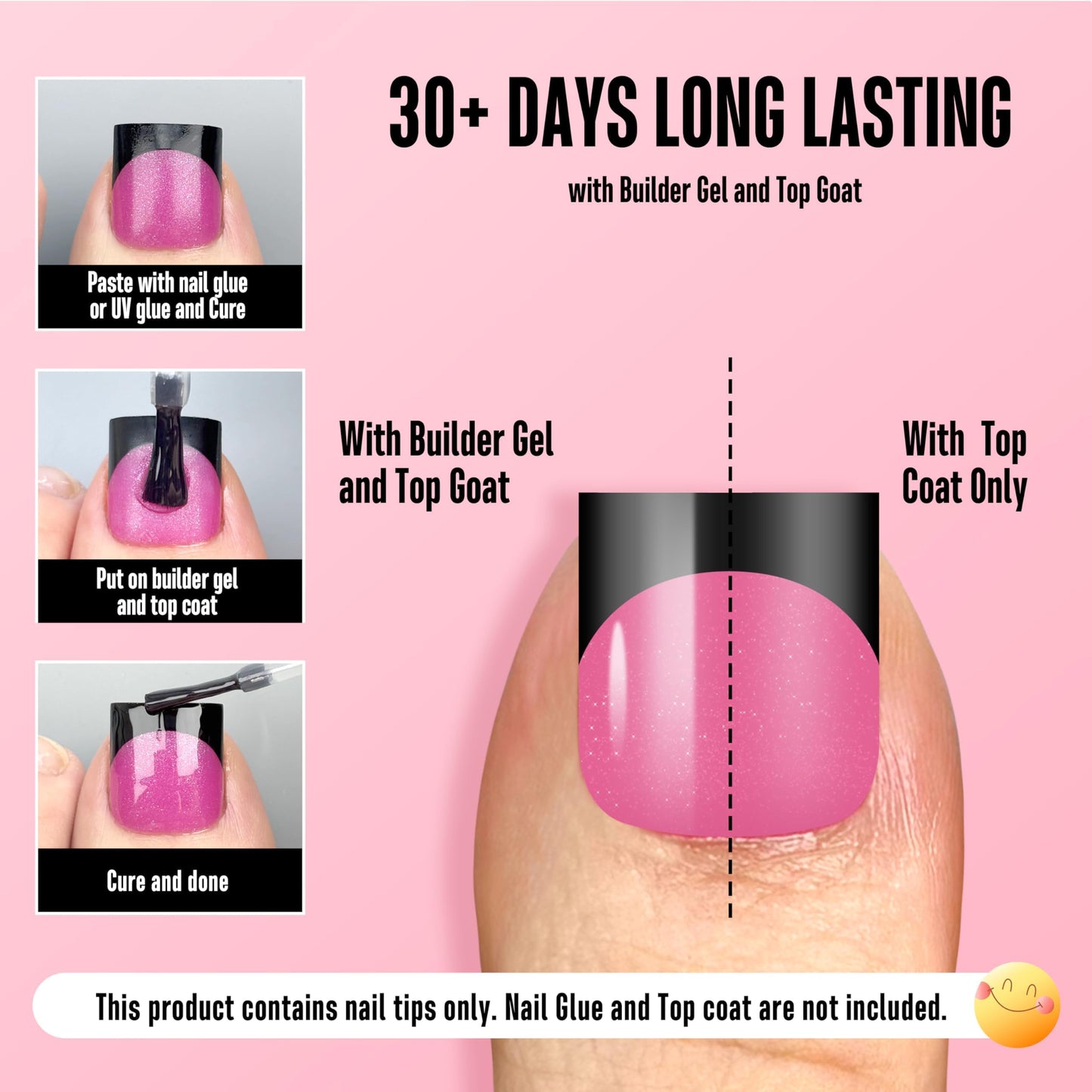 NOVO OVO Halloween Black French Tip Toe Nail Tips Press on, ROSE PINK Sharp Square Pre-Designed Soft Gel False Toenail Extension, Medium Wide Fake Toenails, Full Cover Acrylic for DIY 15 Sizes 240 pcs