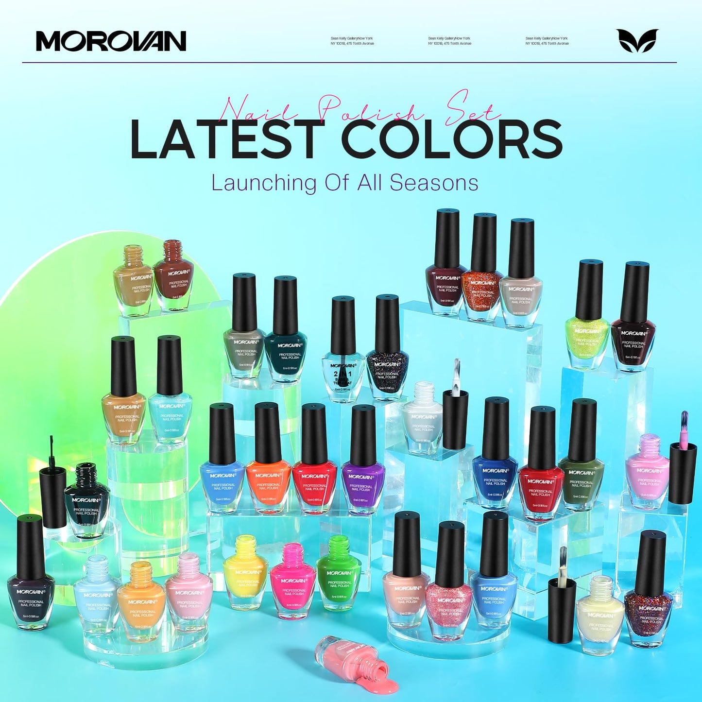 Morovan Nail Polish Set Fingernail: 2026 Spring Summer Gift 36PC Glitter Bright Air Quick Dry Nail Polish Kit with 2-in-1 Base Top Coat Regular Pack Finger Nail Art DIY Home for Women Girls 0.18 FI oz