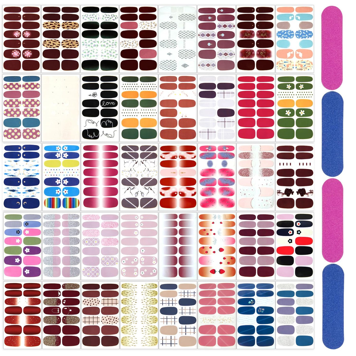XEAOHESY 560 Pieces 40 Sheets Vibrant Color Nail Polish Strips Nail Wraps Self-Adhesive Gel Nail Strips for Kids Real Nail Polish Stickers Full Wraps for Women Nail Art with Nail File