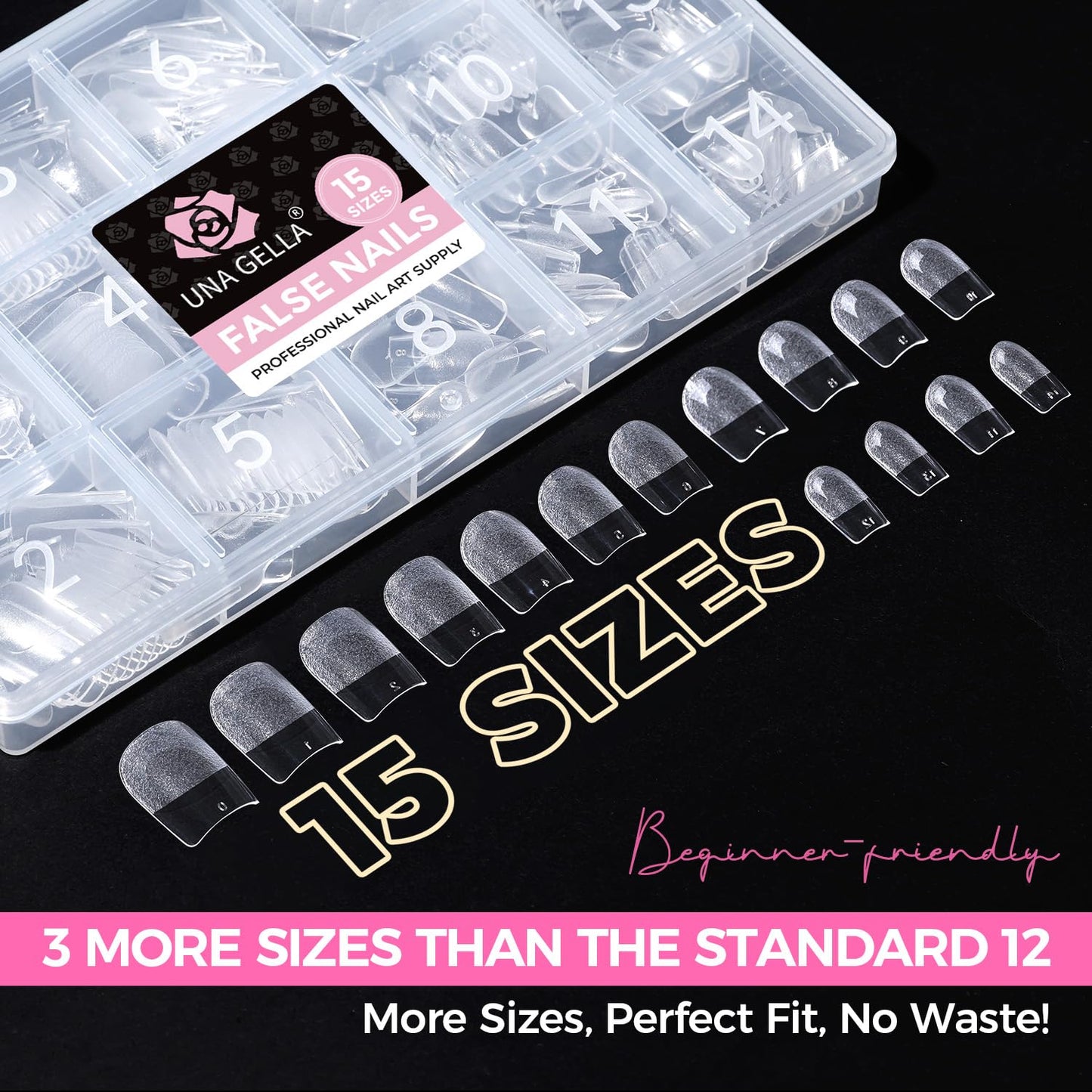 UNA GELLA Gel Nail Tips Square Short, 15 Sizes Short Square Press on Nails, Pre Etched 300pcs Soft Gel Fake Nails Full Cover For Nail Extension Home DIY Salon for Flat & Curved Nail Beds
