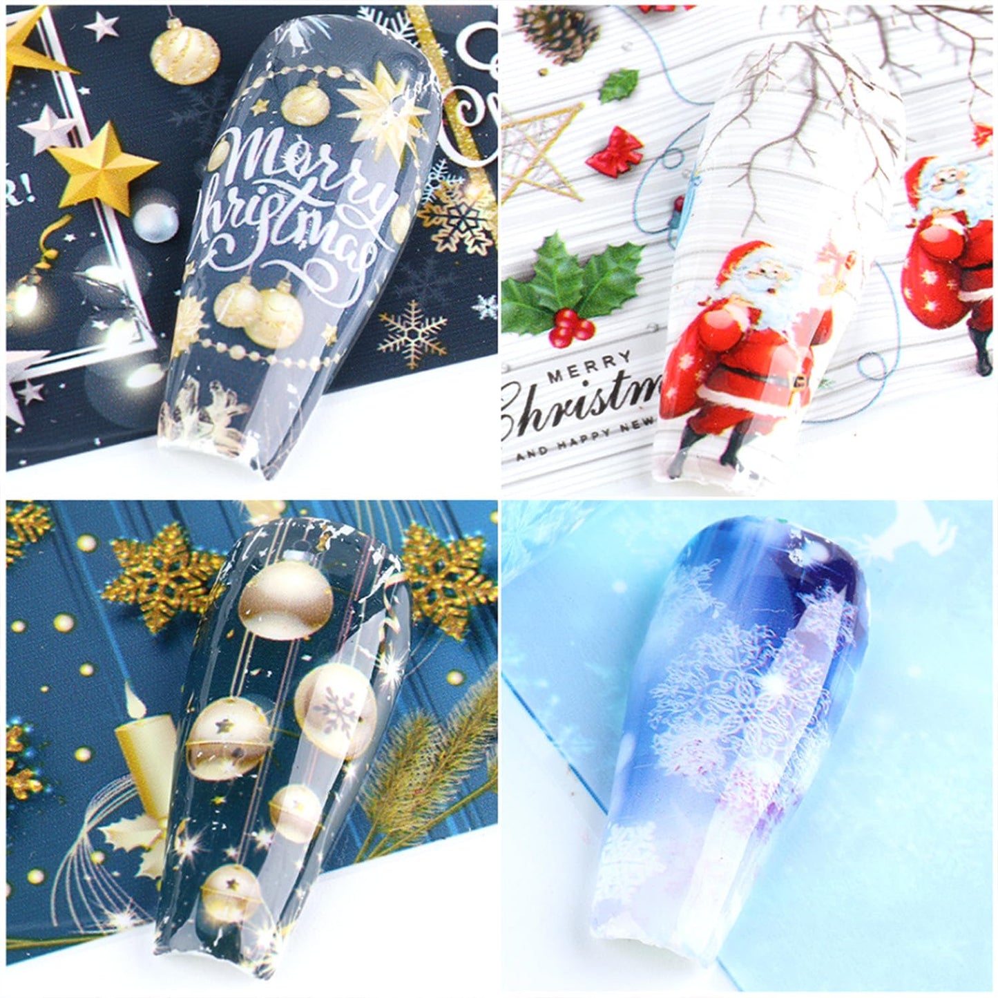 Christmas Nail Foil Transfer Stickers 10 Sheets Xmas Nail Art Stickers Decals Winter Santa Claus Snowflake Bells Nail Decals Supplies for Women Christmas Manicure Nail Film Decorations