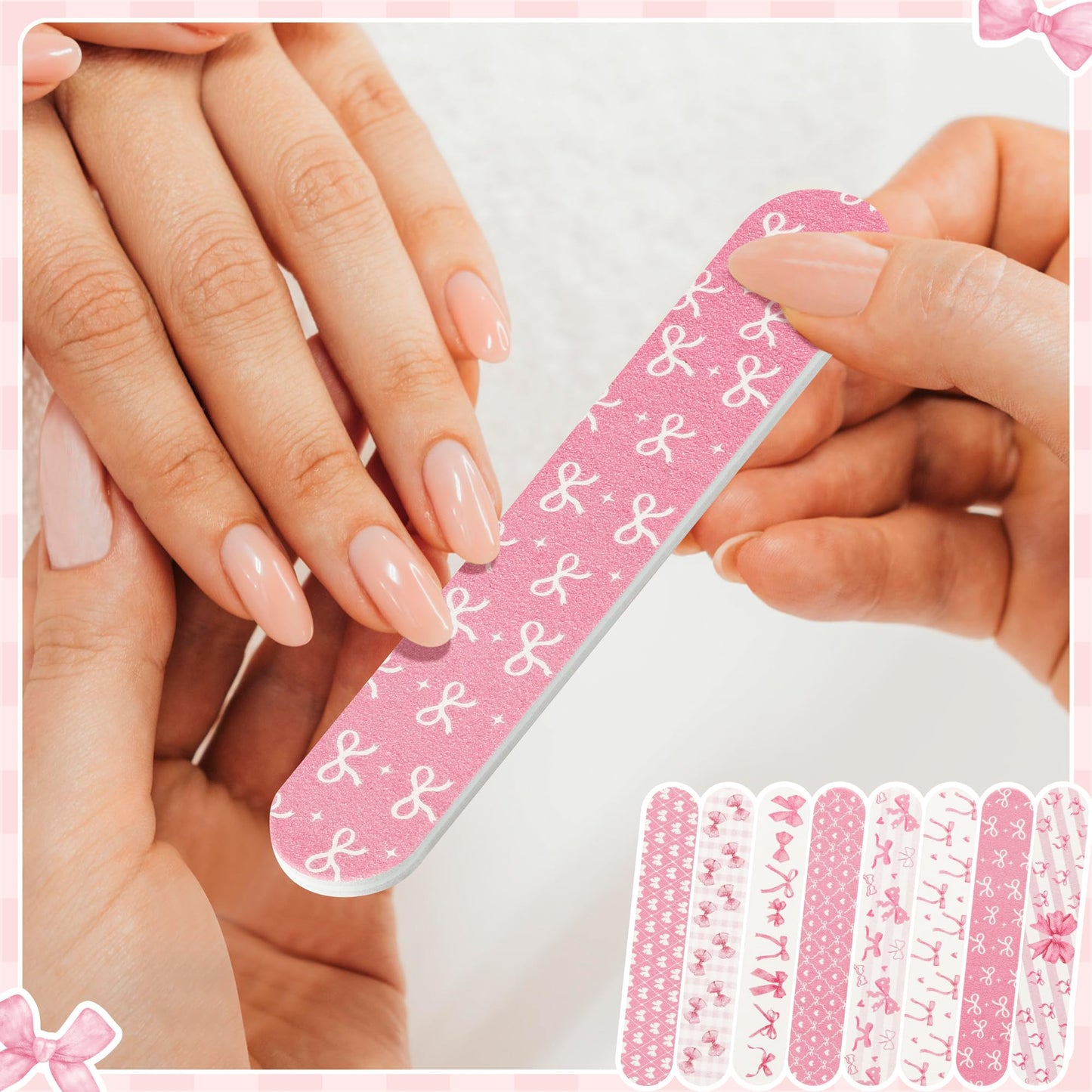 H1vojoxo Coquette Pink Bow Nail Files - 48pcs Coquette Pink Bow Double Sided Emery Boards for Girl’s Birthday Gifts Spa Party Emery Boards for Women Employee Coworkers Staff Wedding Party Nail Files