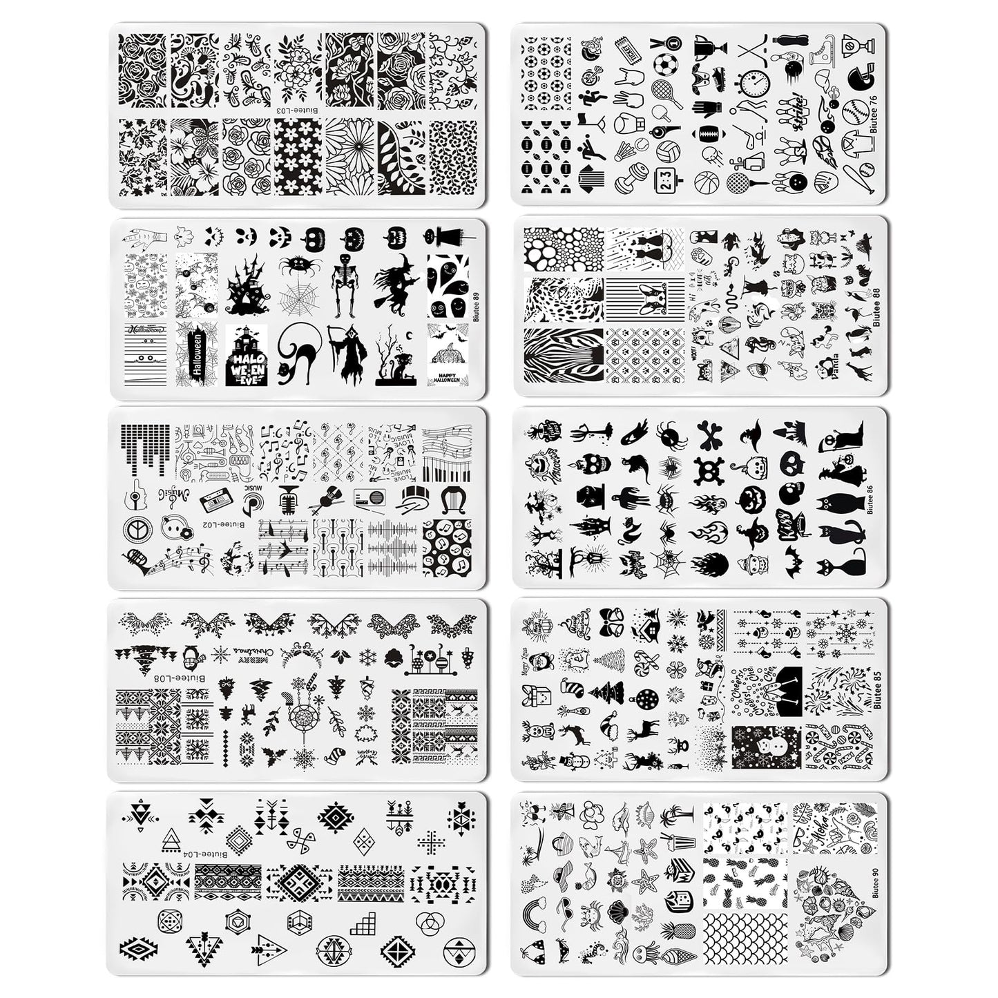 Biutee Nail Stamper Kit with Clear Stamper and Scraper, 10 Nail Stamping Plates and 8 Gel Stamping Polishes, UV Cure Required, Floral Animal Leaves French Nail Art Set for Beginners