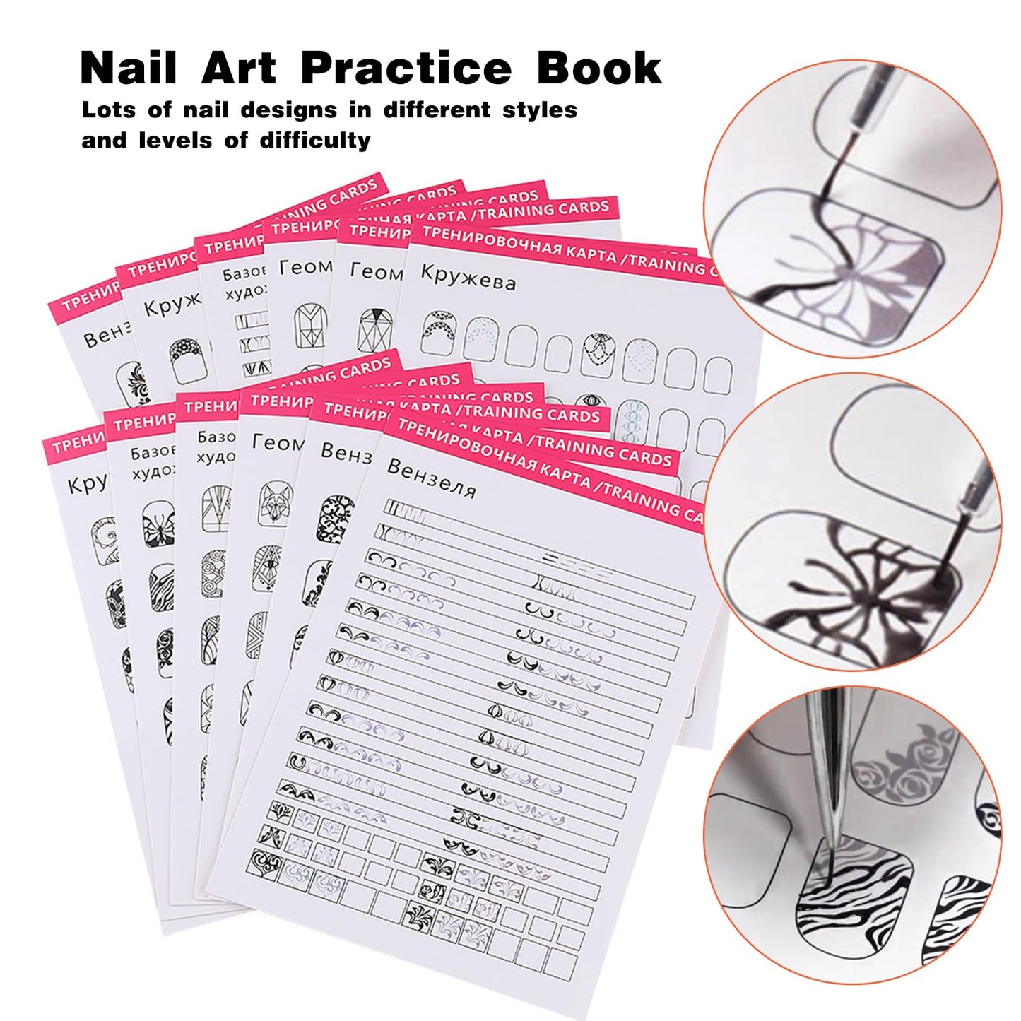 Practice Nails For Nail Art Book 12PCS Nail Books Training Template Drawing Painting Stencils Waterproof Reusable Learning Paper Card Manicure Tool For Beginner with Remover Wipes Acrylic Liner Brush