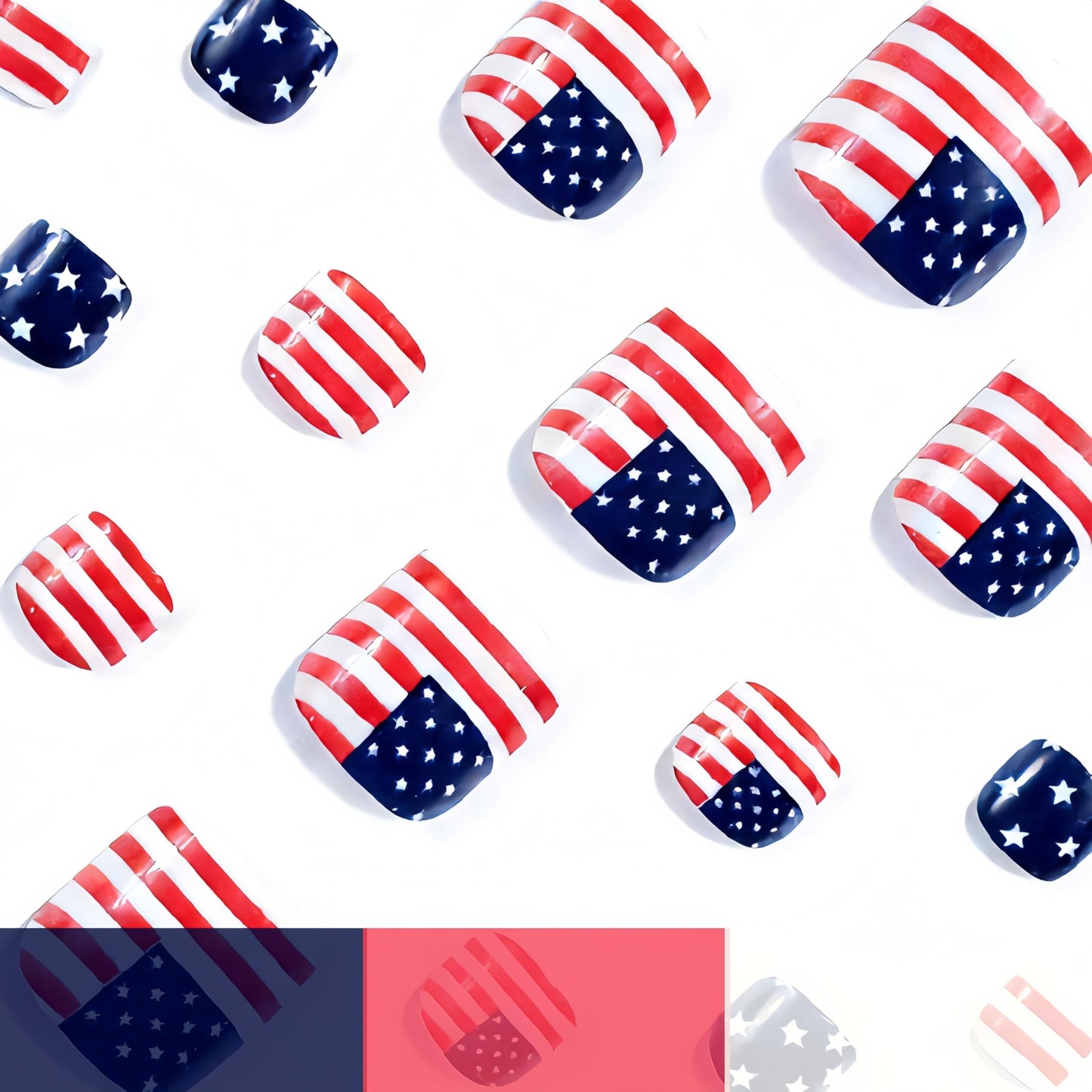 24Pcs Independence Day Press on Toenails Short Square Fake Toe Nails Fourth of July Stripes Stars False Toenails American Flag Designs Patriotic Flag Acrylic Toe Nails for Women Nail Art Decorations