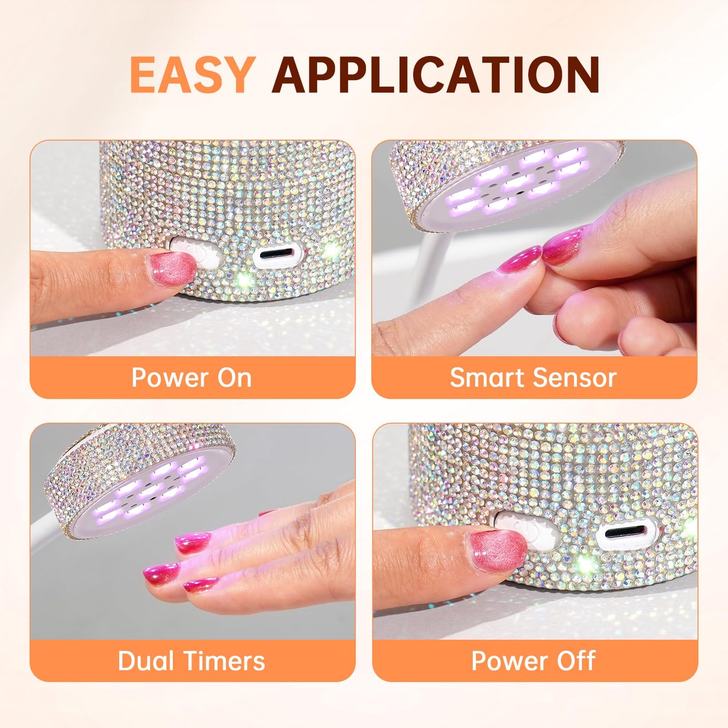 CHRISTINE SHELLY UV LED Nail Lamp, Mini UV Light for Gel Nails Polish, Rechargeable LED Flash Cure Nail Dryer, Quick Drying Goosenecks UV Nail Lamp for Home Nail Salon DIY Manicure, AB Diamond