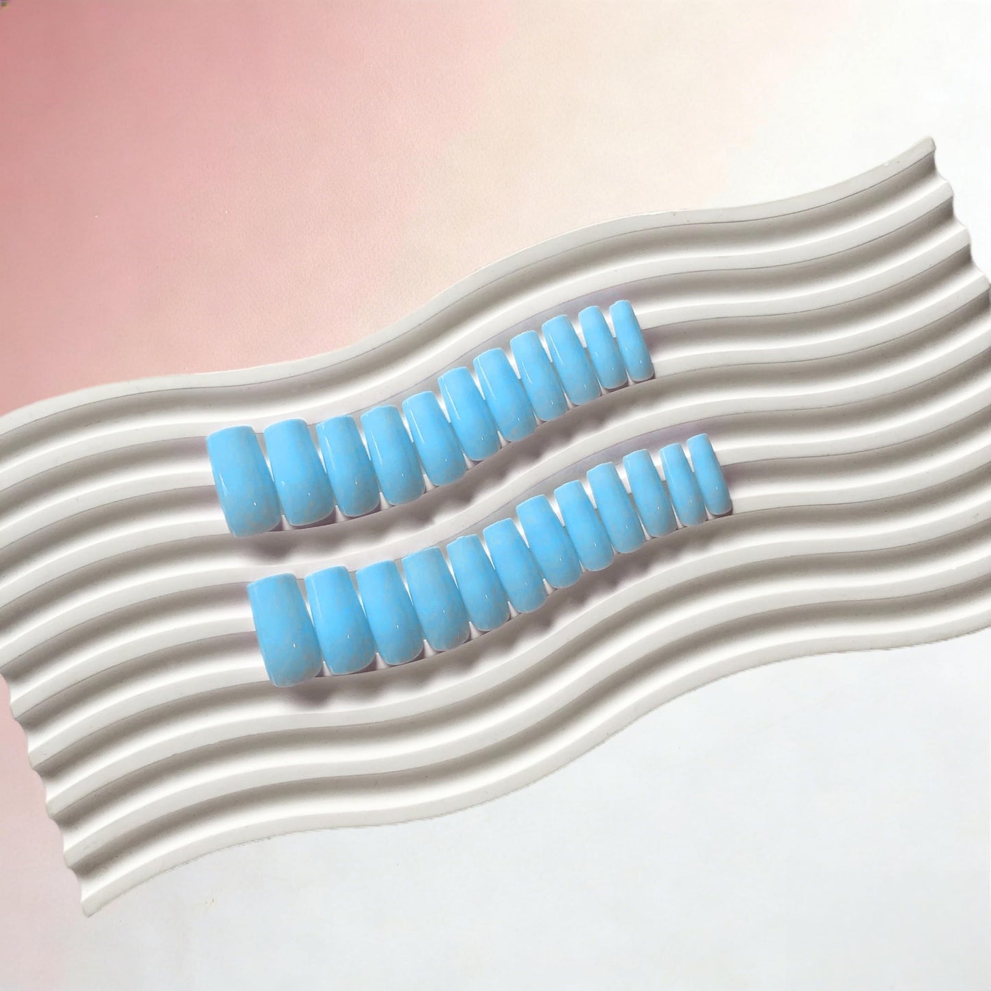 SXVME Press On Nails Long Square - Baby Blue Press on Nails with Glue for Women, Natural Simple Fake Nails Press ons Medium, Glossy Soft Gel Glue on Nails Coffin, Reusable Nail Stick Ons, 24 Pcs