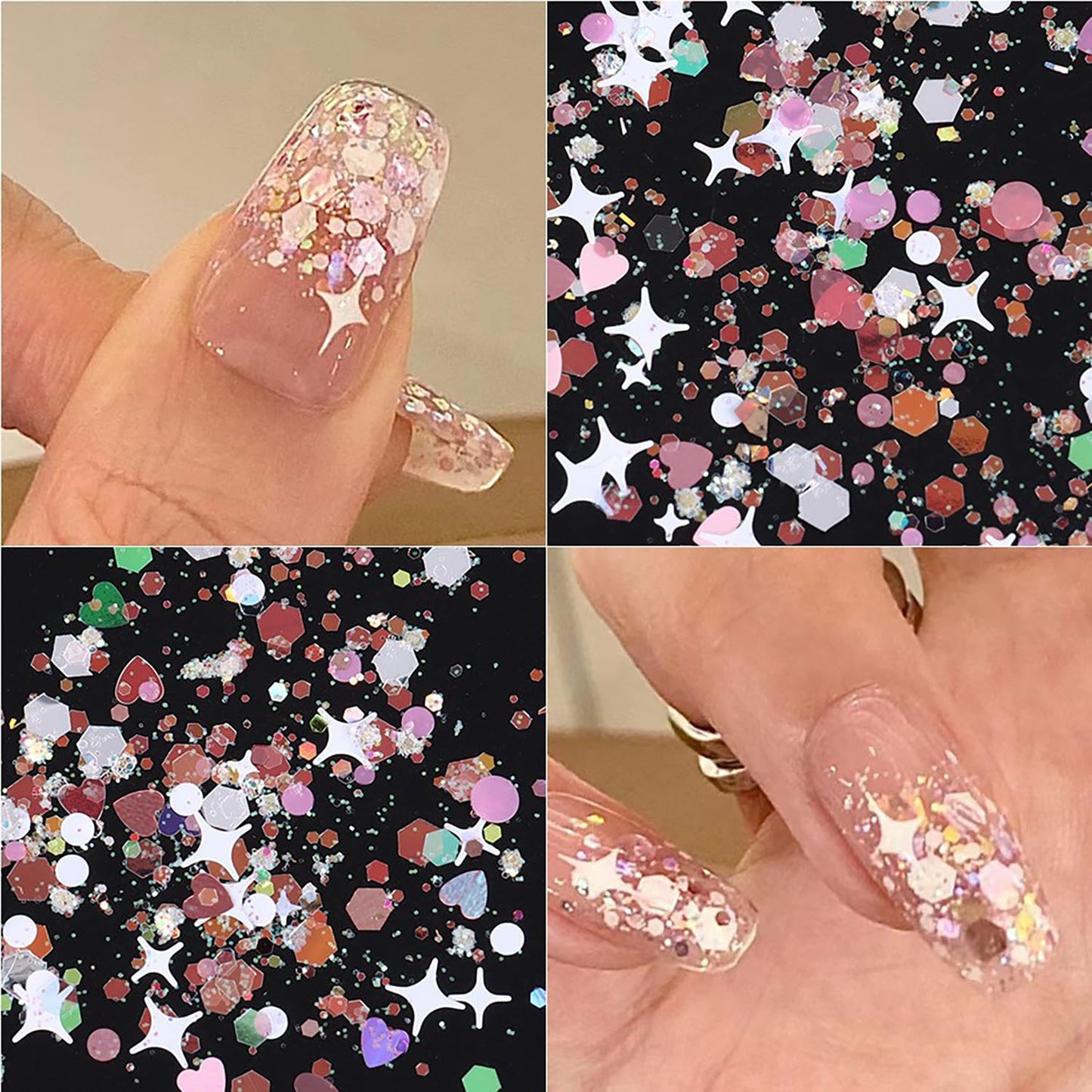 Nail Art Glitter Flakes, Pink Irregular Glitter Nail Sequins Love Heart Star Small Discs Design Nail Supplies for Women Girls Valentine's Day Manicure Charms Decorations DIY Sparkly False Nails Crafts