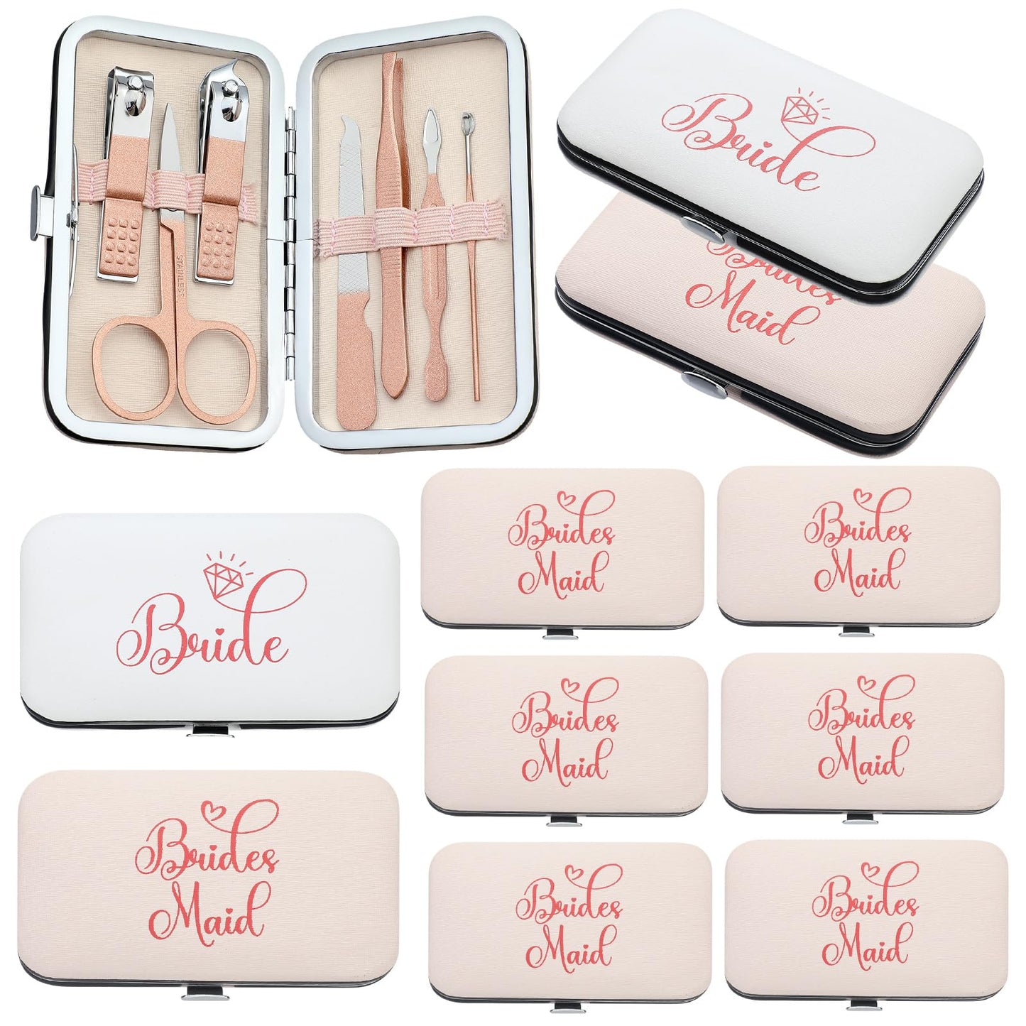 Lanties 8 Pack Bridesmaid Proposal Gifts 7 in 1 Manicure Set Gifts for Women 1 Bride Stainless Steel Nail Clipper Set 7 Bridesmaid Manicure Sets for Bridal Shower Wedding Bachelorette Party Favors