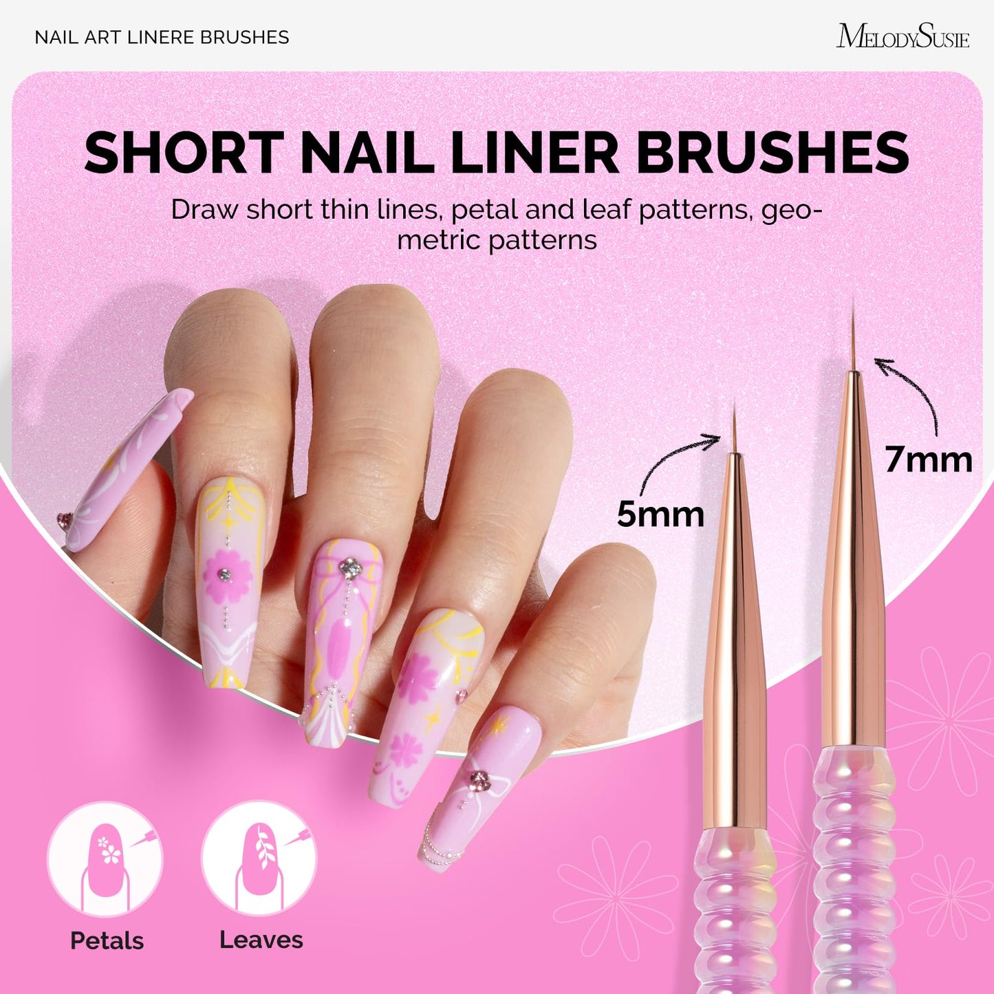 MelodySusie 5Pcs Nail Art Liner Brushes with Nail Brush Holder and Nail File Kit
