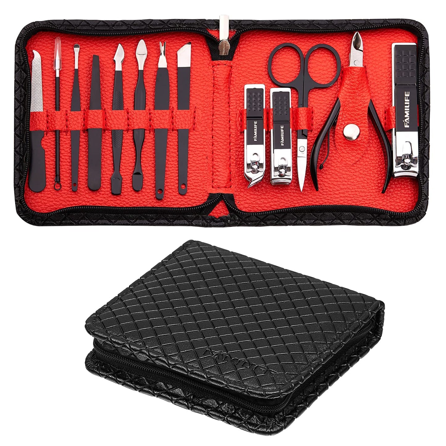 FAMILIFE Manicure Set Professional Manicure Kit 11 in 1 Gift Set for Women and Men Nail Kit and Nail Clippers 13PCS Nail Kit Nail Cutter Men Grooming Kit Pedicure Set Professional Manicure Set Steel