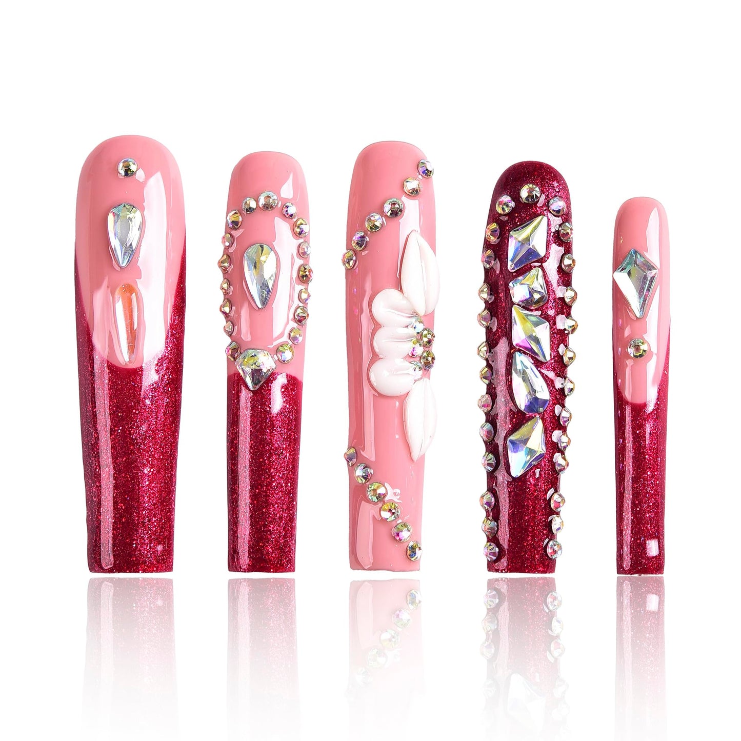 Tmani 10pc/set Extra Long Handmade Press On Nail Hot Girl's Long Ballet Nails Square Nail Full of Diamond Glitter Decoration Fake Nails Suitable For Girls Festival Parties and Birthday Gift (241,L)