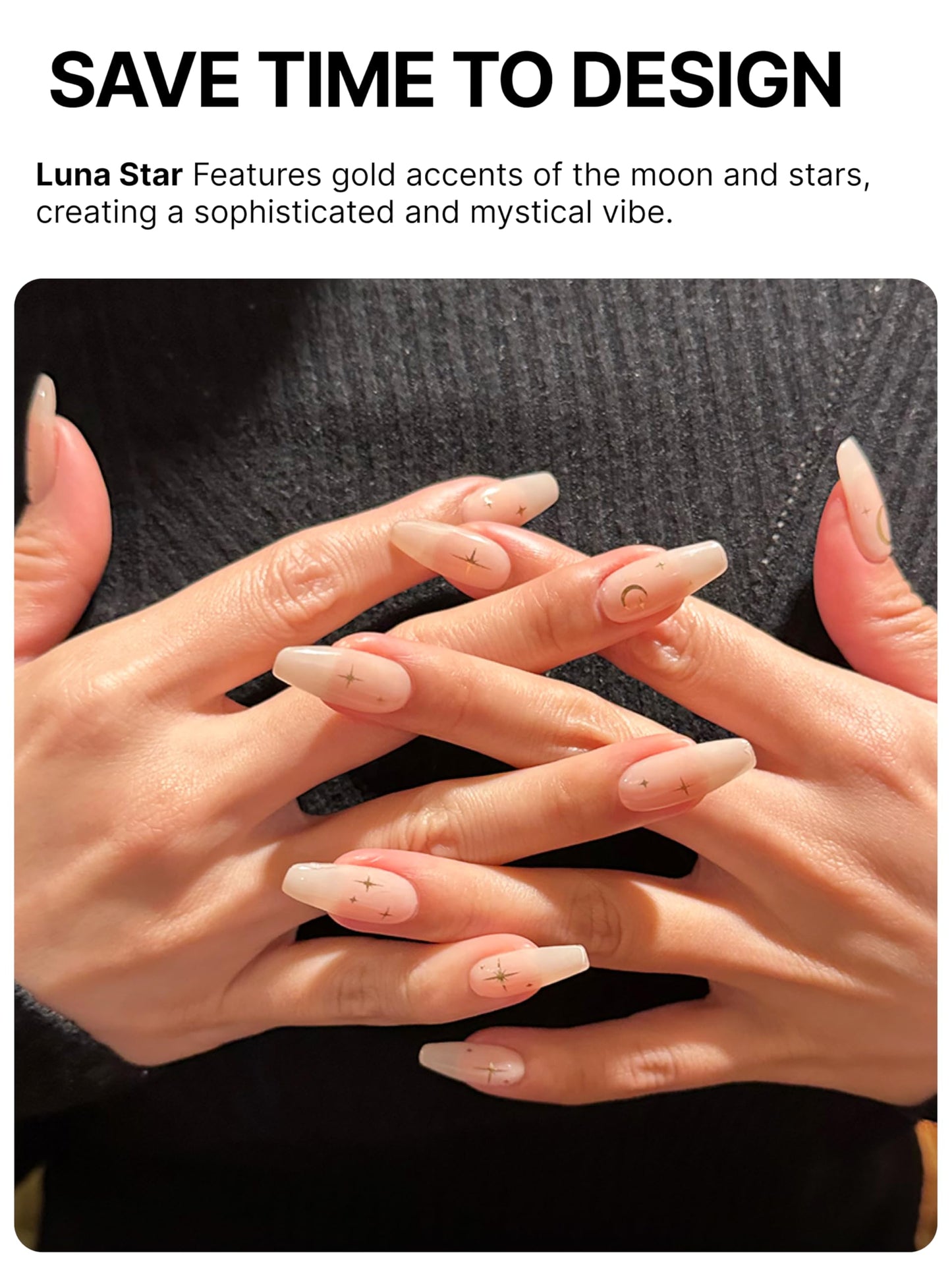 UUUUUU Semi Cured Gel Nail Strips | Salon-Quality | UV Free Gel Nail Wraps for Women | Easy Peel&Stick | Long-Lasting up to 14 Days | 28 Strips Set+File & Wipes | Gift-Ready(Luna StarUGN206)