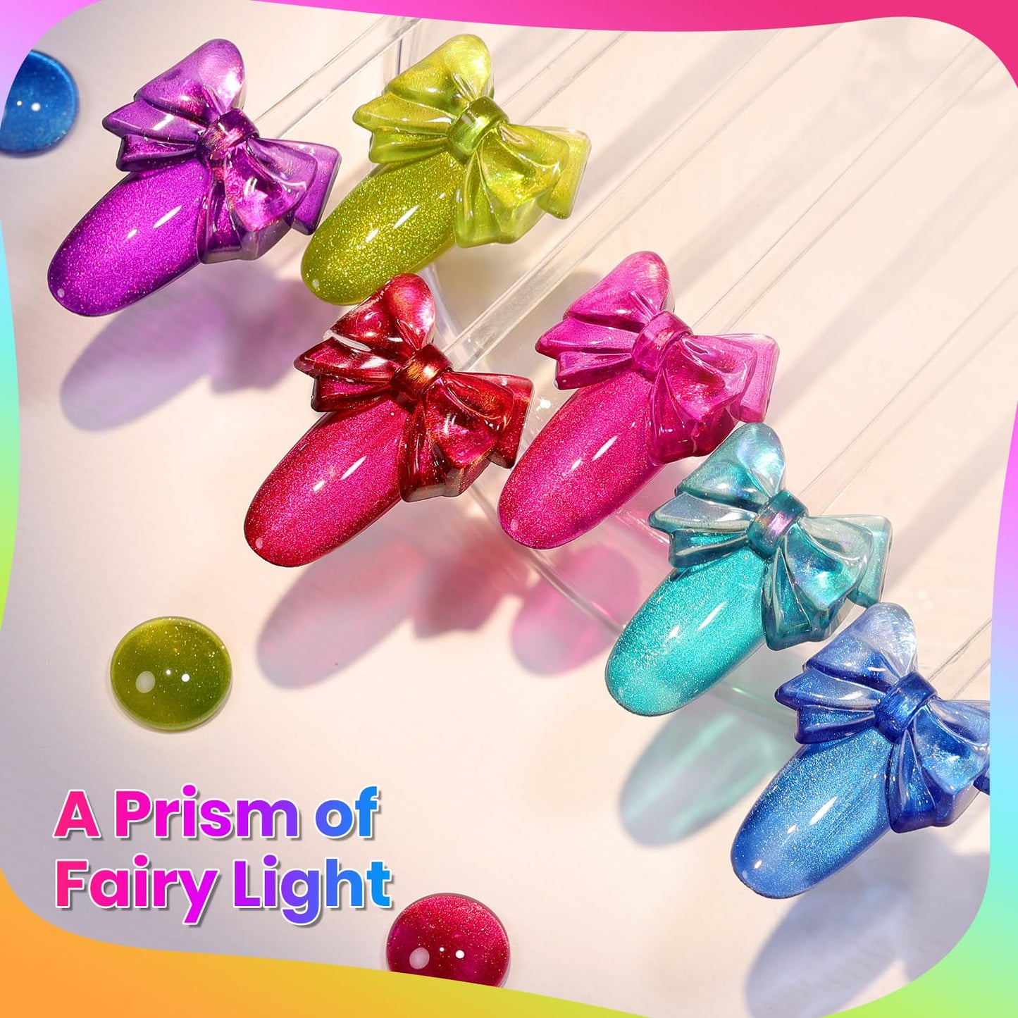 Beetles Neon Cat Eye Gel Nail Polish Set - 6 Colors Fairy Prism Summer Glitter Cat Eye Gel Polish Kit Red Green Blue Pink Purple Magnetic Shine Soak Off UV Salon DIY Manicure Gift for Women