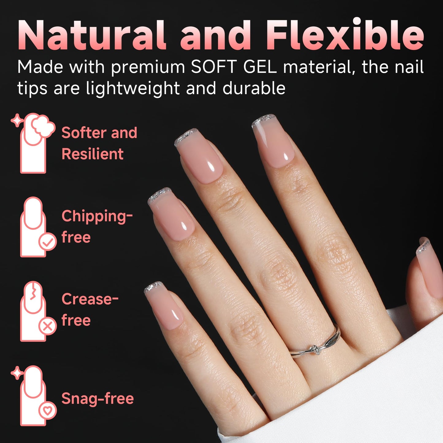 UNA GELLA 600Pcs Short Square Gel Nail Tips, Square Press on Nails Pre Etched Full Cover Soft Gel Nail Tips No C Curve For Women Girl DIY French & Chrome Style Salon At Home 12 Sizes