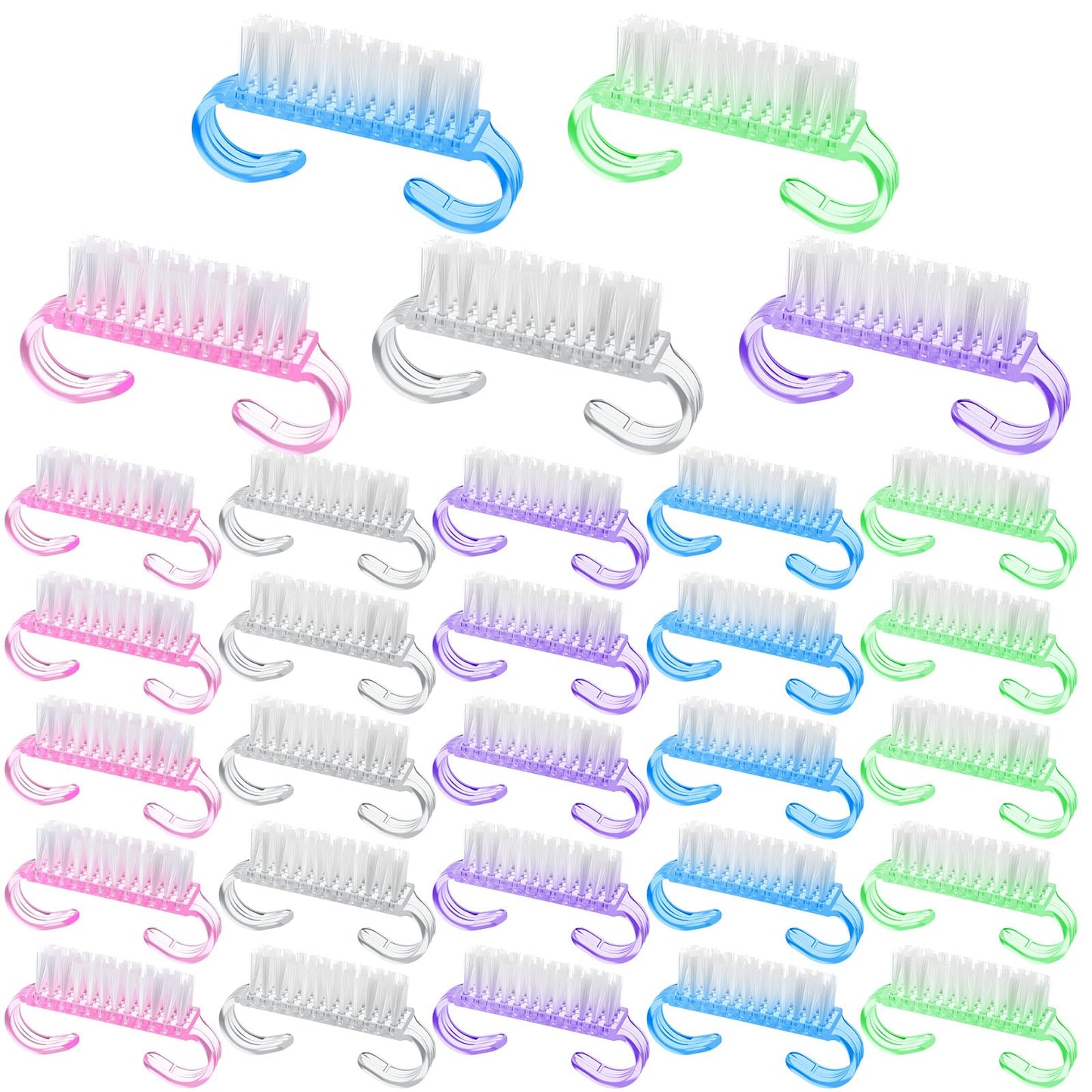 300 Pcs Handle Grip Nail Brush Bulk, 5-Color Nail Scrub Brushes for Toes and Fingernails Cleaner, Pedicure & Manicure Scrubbing Kit for Men and Women