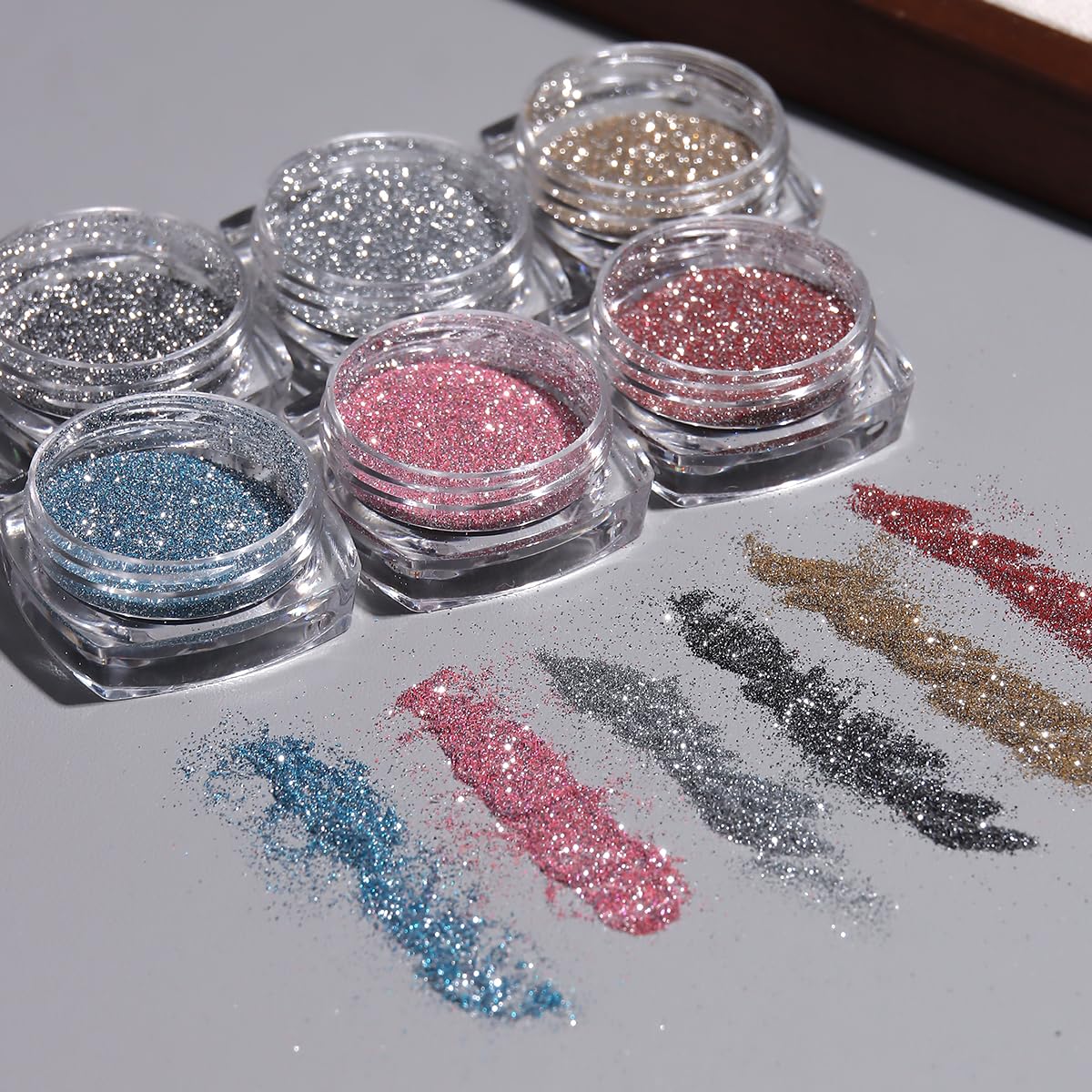 FSpronail Reflective Glitter Powder Set, 6 Colors Sparkle Diamond Glitter Dust Pink Blue Red Sugar Dip Powder Shimmer Loose Glitters Nails Pigment Kit Nail Art Design Manicure Decoration Salon Supplie