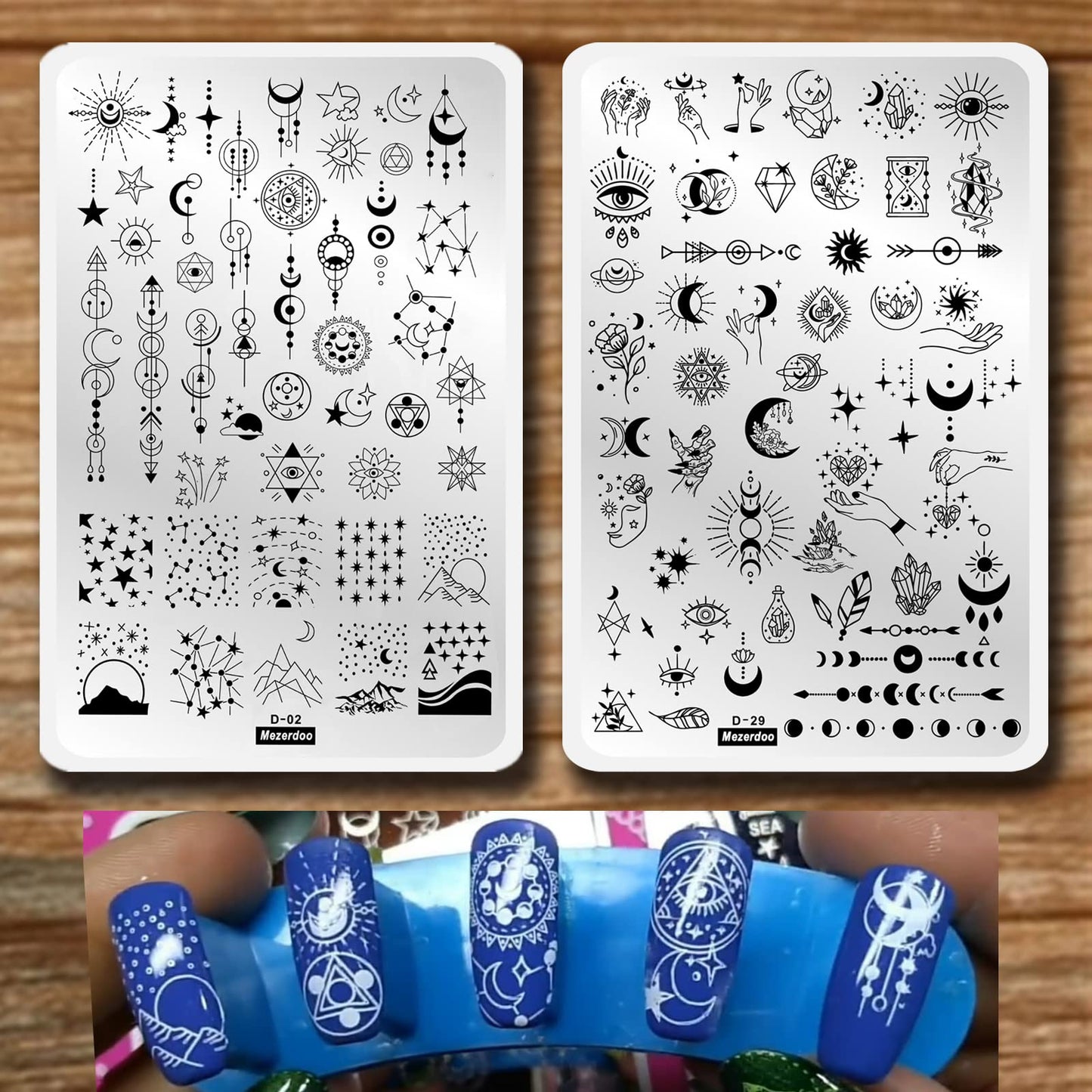 4pcs Large Swirl French Line Nail Stamping Plates French Tip Nail Stamp Plate Starry Star Moon Design Stamping Plates Nail Art Kit Galaxy Night Sky Large Nail Stamp Templates
