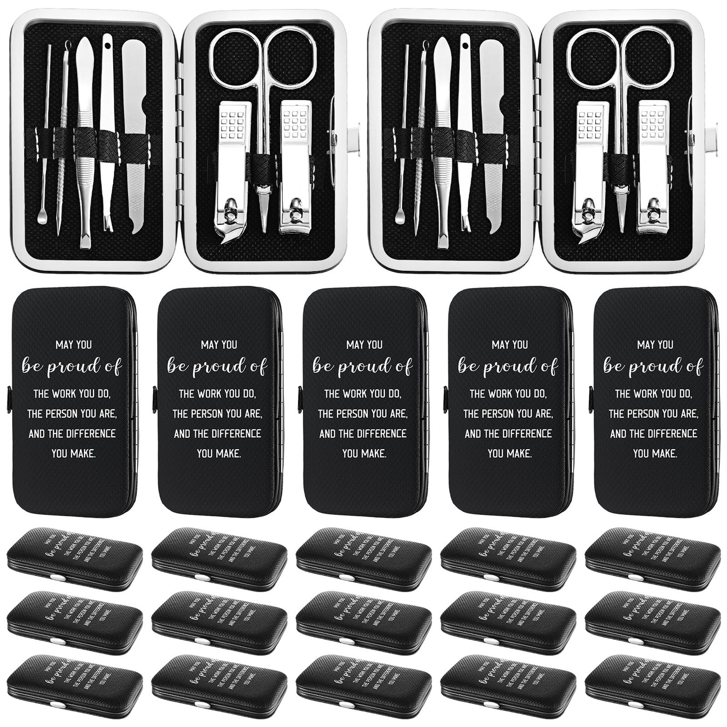 12 Set 8 in 1 Manicure Pedicure Kit Father's Day Gift Stainless Steel Nail Clippers Toenail Clipper Small Travel Manicures Case for Men Women Coworkers Team Gifts Grooming Tool
