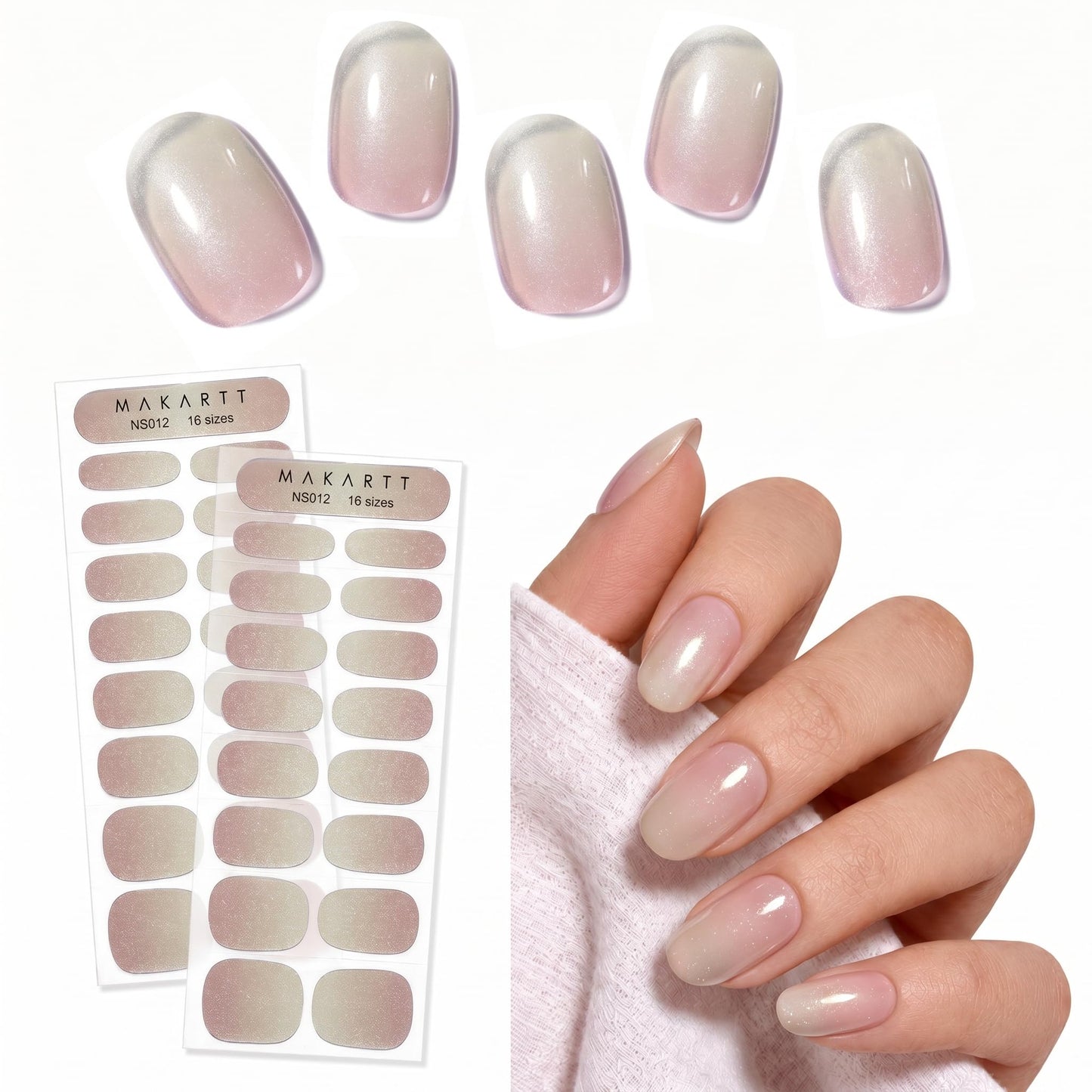 Makartt Semi Cured Gel Nail Strips Kit 2 Packs – Real Gel, Hema & TPO Free, 16 Sizes Anti-Lift Design, UV Required, Long Wear, Dual-Ended Tool & Prep Kit (Nude Fine Glitter)