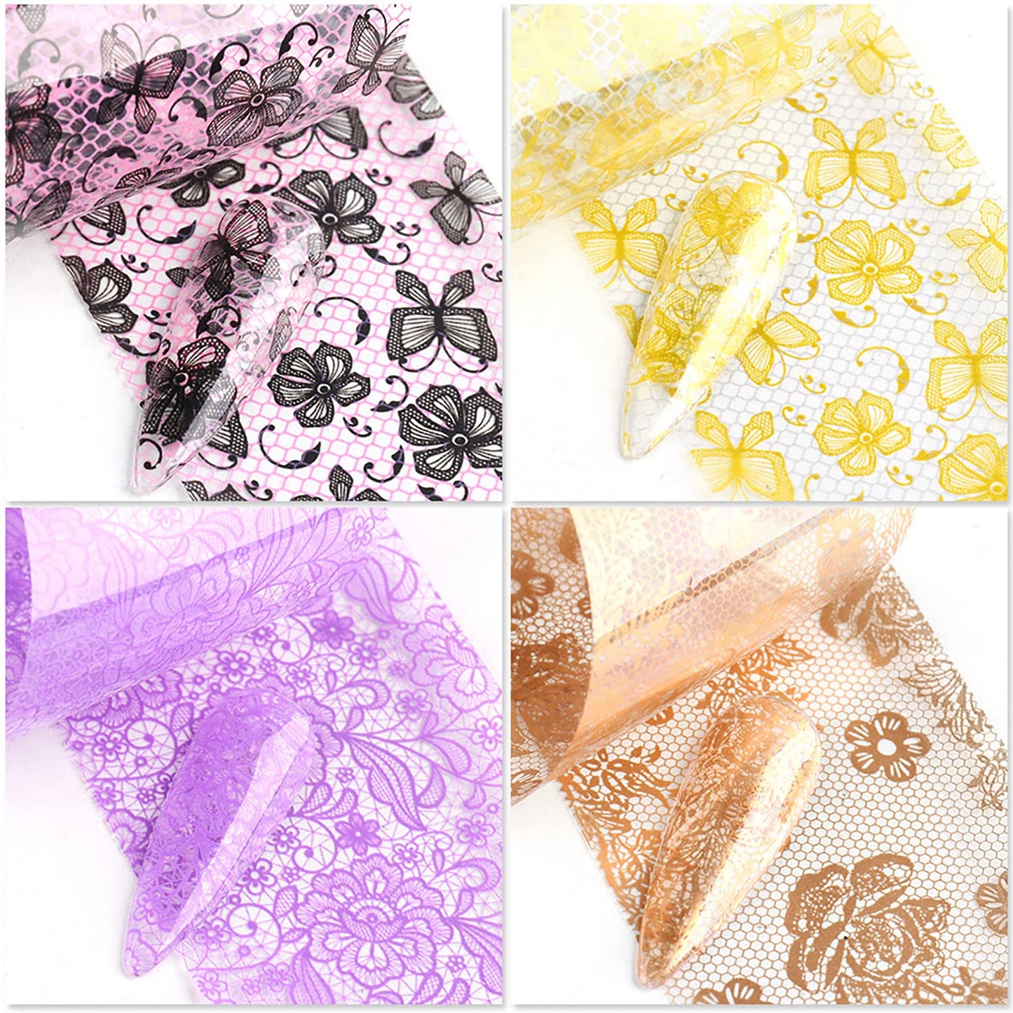 Holographic Nail Foil Transfer Stickers Decals, Lace Flowers Nail Polish Sheets Sky Starry Paper Transfer Foils Floral Leaf Nails Supplies for Nail Transfer Glue Women Manicure Nail Film Decorations