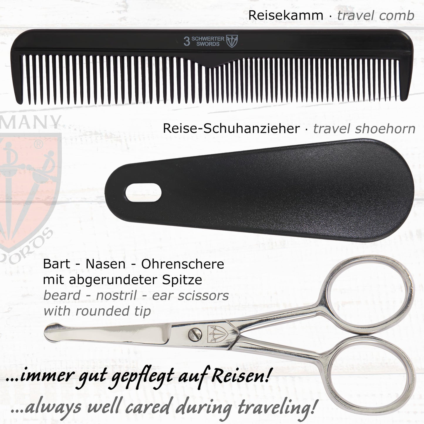 3 Swords Germany – brand quality 10 piece manicure pedicure grooming kit set for professional finger & toe nail care tweezers file clipper fashion leather case in gift box, Made by 3 Swords (7797)