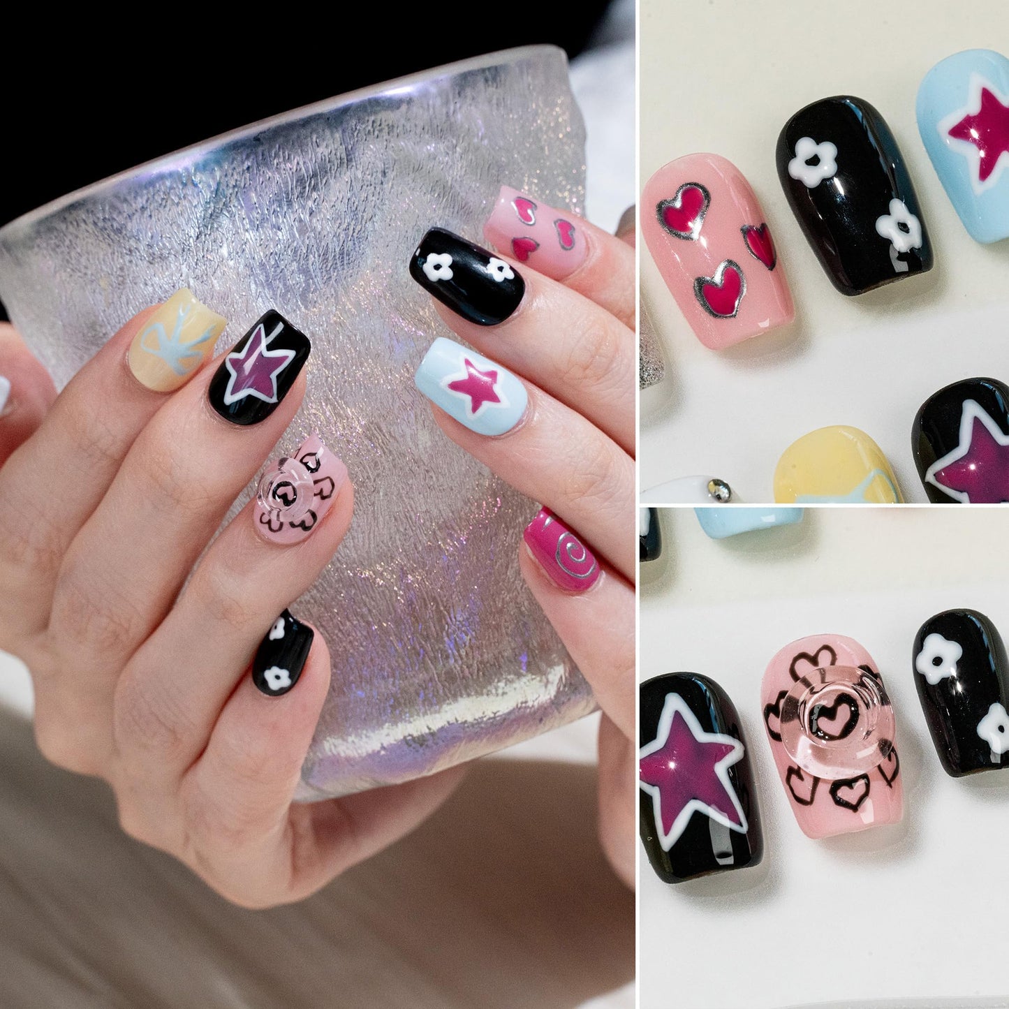 Sun&Beam Nails Handmade Press-on Short Coffin Ballerina White Yellow Y2K Sweet Summer Design Fashion False Nail Tips 10 Pcs Set (#272 M)