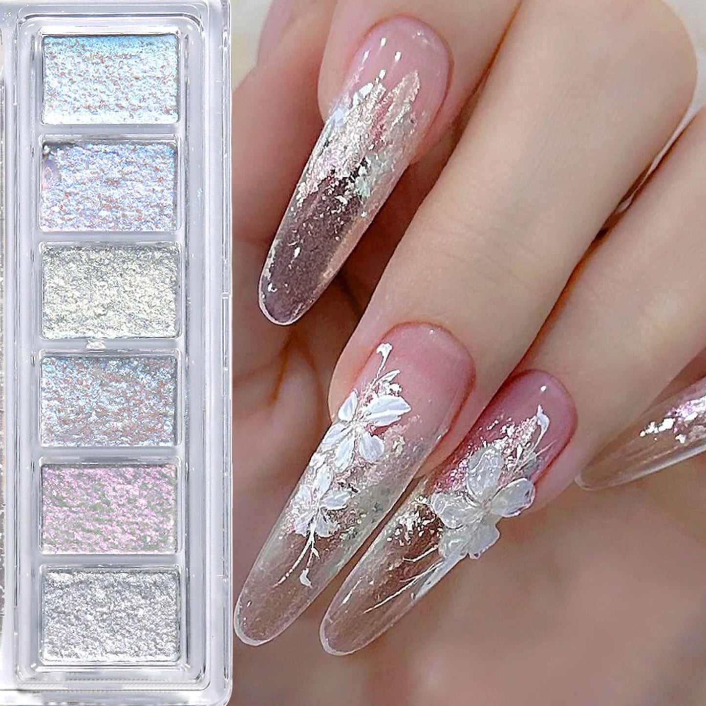 Opal Aurora Iridescent Nail Glitter,6 Colors Holographic Bling Mud Solid Foil Nail Pigment Reflective Charm Mermaid Fairy Dust Nail Powder Manicure Paillettes