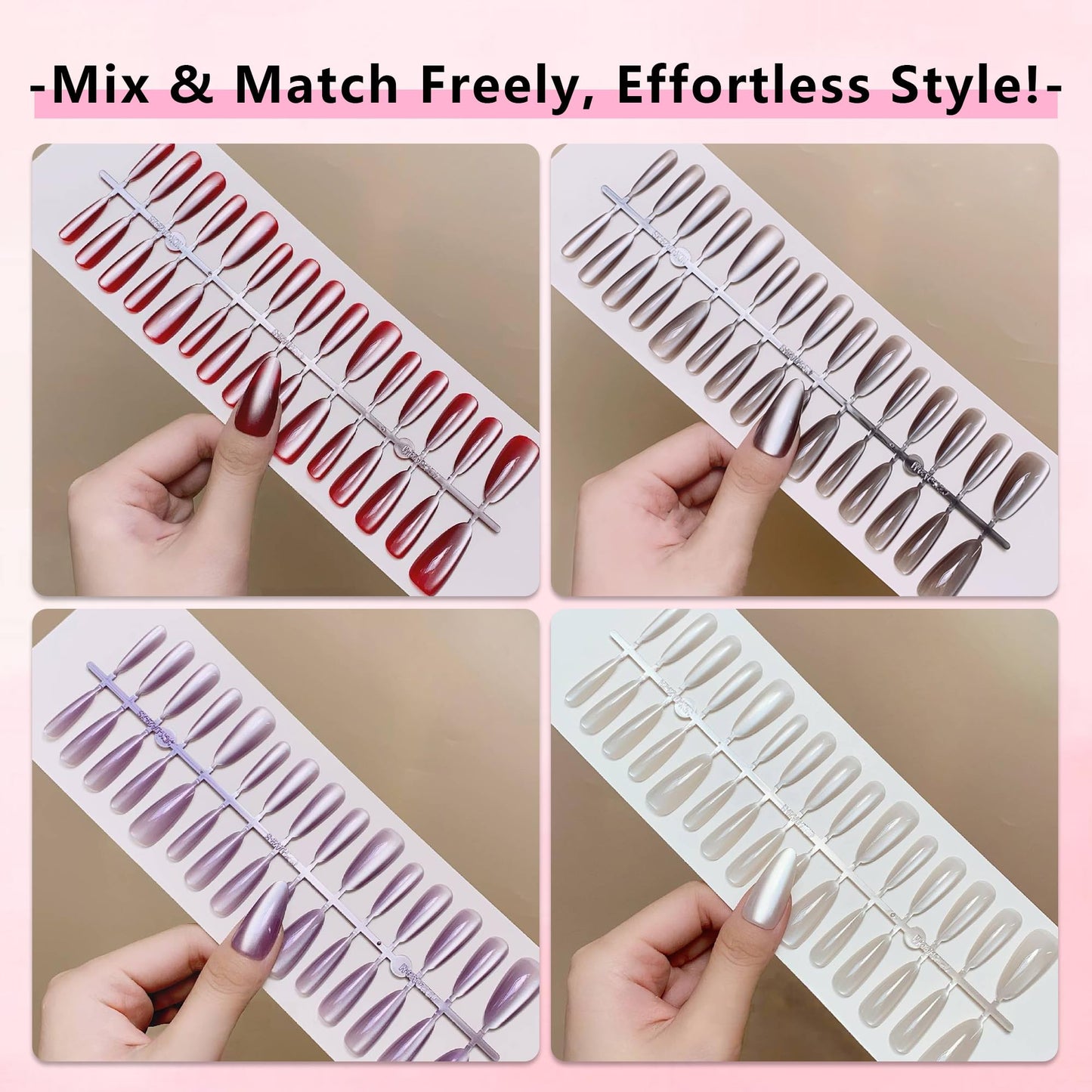 Sun&Beam Nails Press-On Nails 120 Pcs, 4-in-1 Mix & Match Fake Nails, Reusable & Easy to Apply, DIY Nail Art (M300)