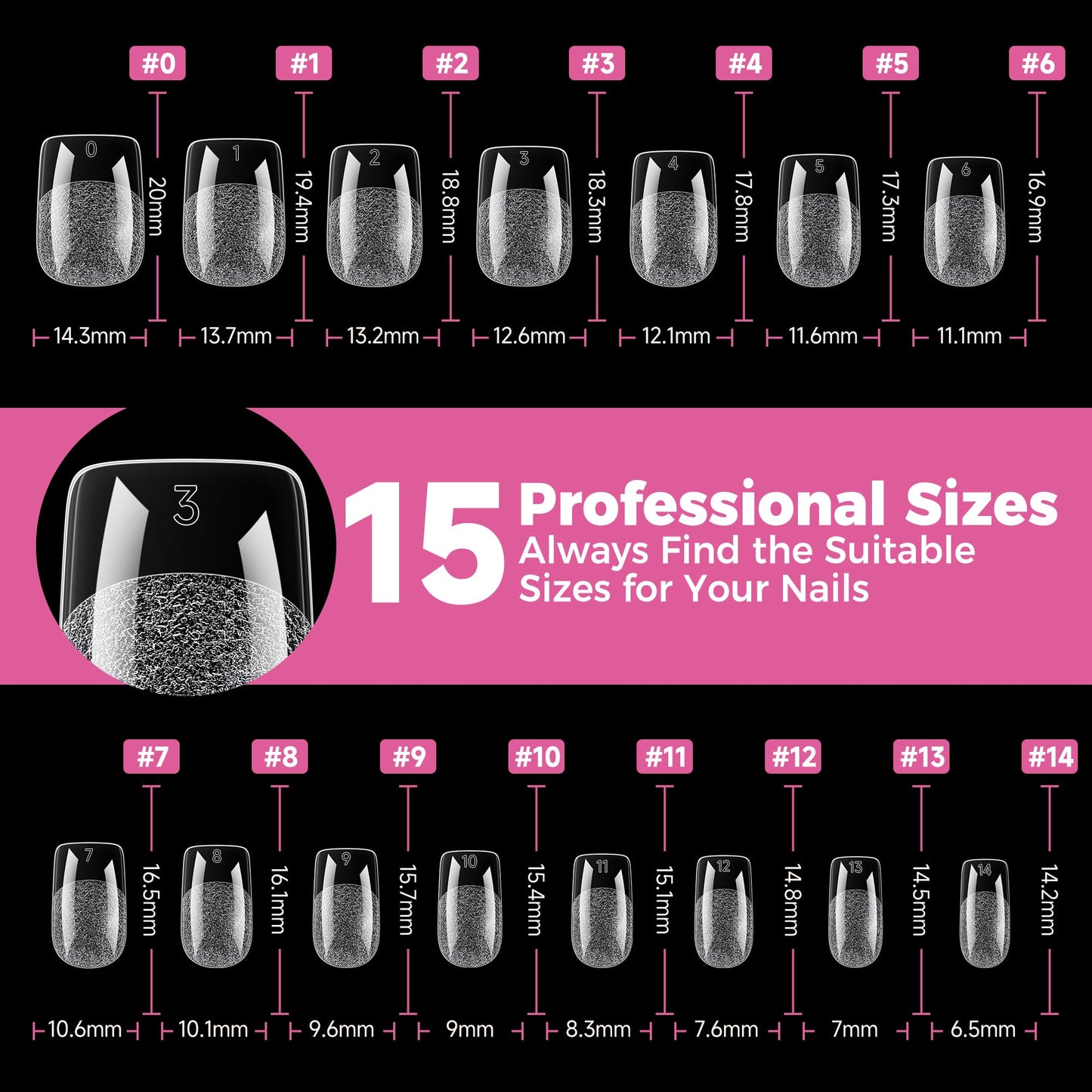 UNA GELLA Gel Nail Tips Square Short, 15 Sizes Short Square Press on Nails, Pre Etched 300pcs Soft Gel Fake Nails Full Cover For Nail Extension Home DIY Salon for Flat & Curved Nail Beds