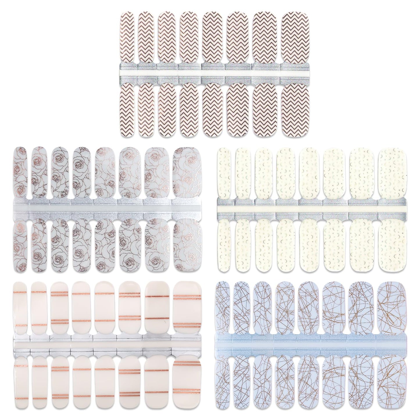 Nail Wraps for Women, DANNEASY 5 Sheets Metallic Line Nail Polish Strips Transparent Design Adhesive Nail Polish Stickers Gel Nail Strips Nail Accessories with Nail File, Cuticle Stick