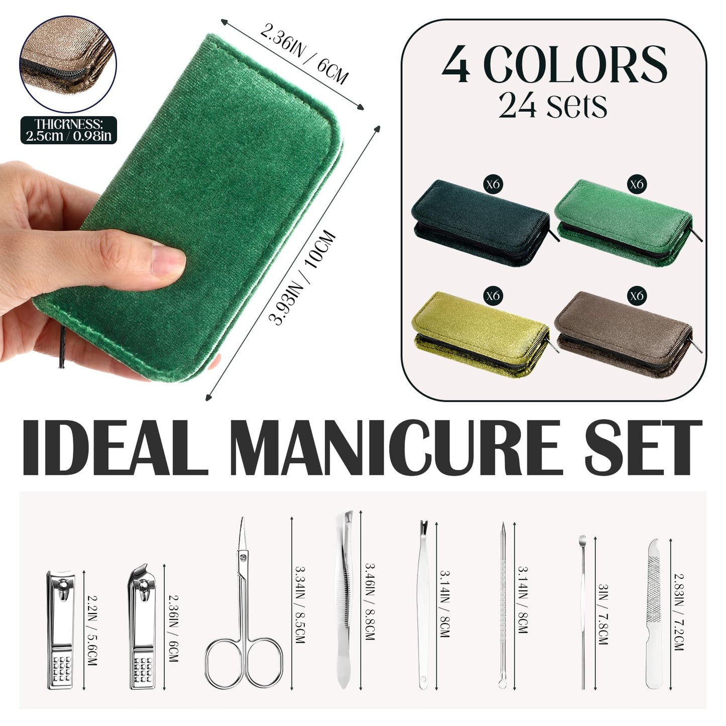 Coume 24 Sets Mini Manicure Set Bulk for Women Men Gifts for Coworkers Nail Grooming Kit 8 in 1 Nail Clippers Kit Luxurious Travel Case Stainless Steel Nails Clipper Set(Green Series)