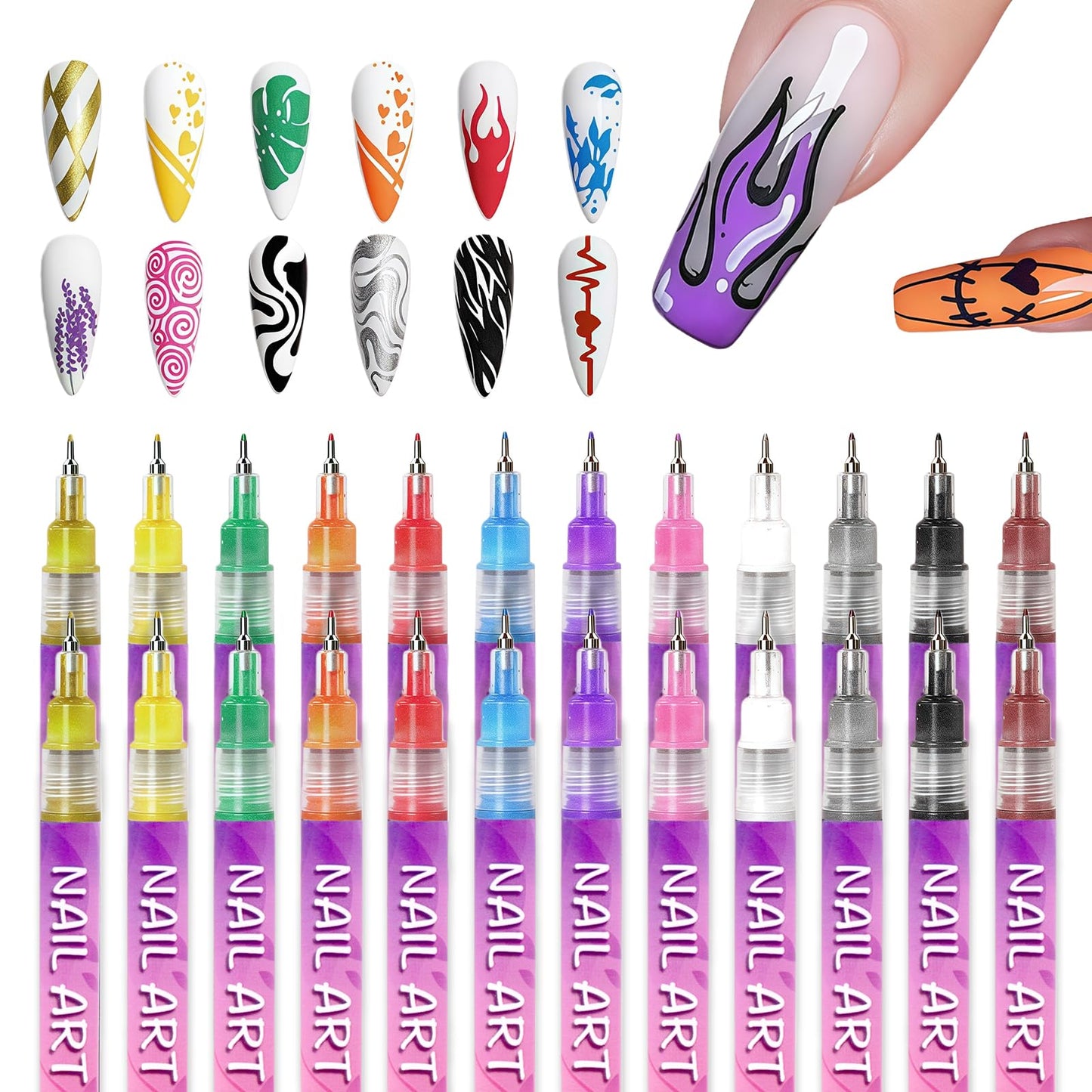 MKNZOME 12 Color Nail Art Pens, 2026 Upgrade 0.5 MM Nail Polish Pens Drawing Painting Point Liner Acrylic Painted Pen Kit, DIY Nails Art Design Manicure Tools Christmas Gifts (2 Set)