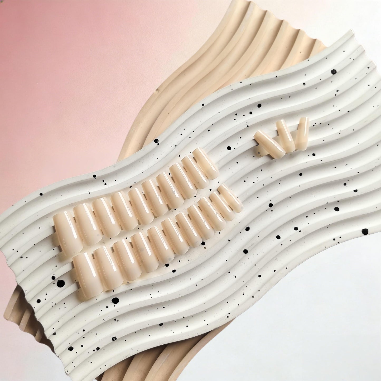 SXVME Press On Nails Long Square - Sheer Nude Press on Nails with Glue for Women, Natural Skin Tone Fake Nails Press ons Medium, Glossy Soft Gel Glue on Nails Coffin, Reusable Nail Stick Ons, 24 Pcs