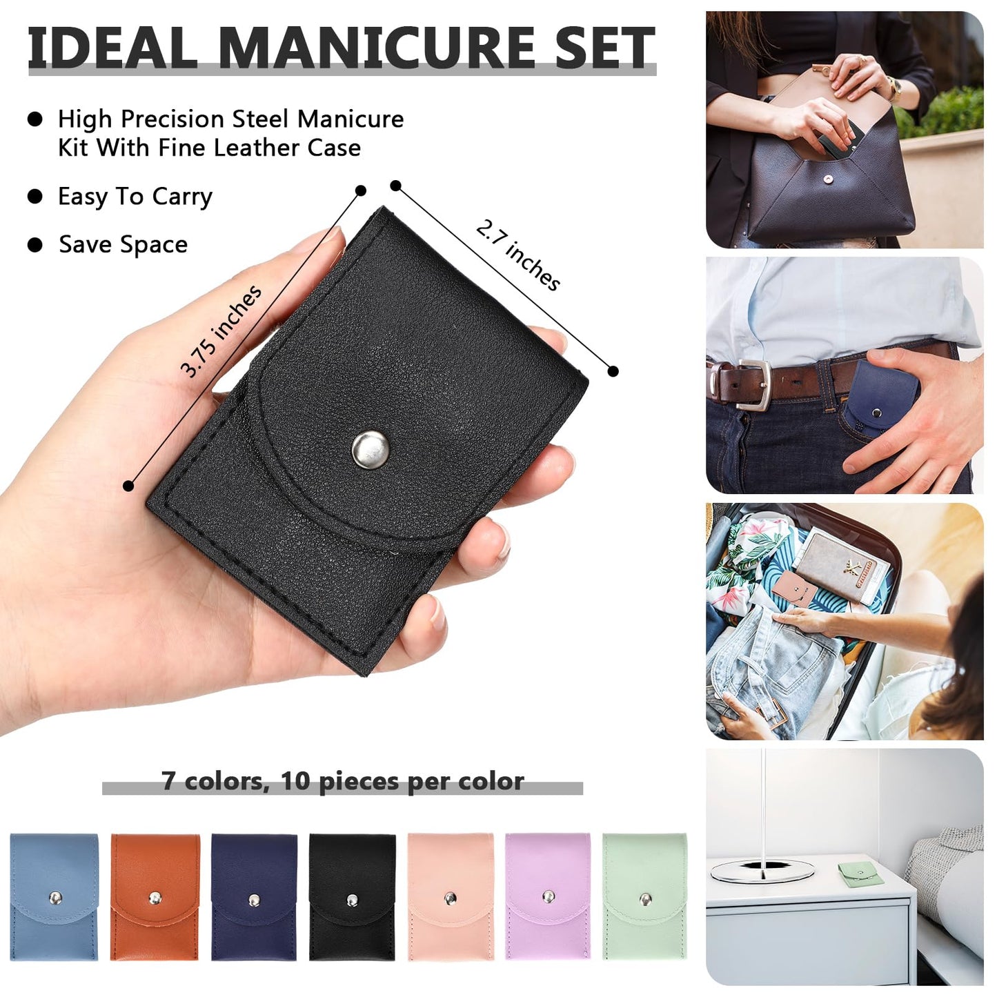 Leriton 70 Set Manicure Set Bulk Professional Nail Care Kit Nail Clippers Kit Stainless Steel Pedicure Set with Travel Case Multicolor Portable Grooming Kits Gifts for Men Women (4 in 1,2.7x3.75'')