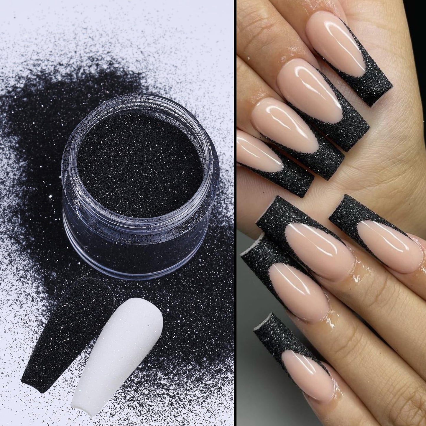 Sugar Glitter Powder for Nails, 4pcs White Black Candy Coat Effect Nail Supplies Fine Dipping Powder Shiny Shimmer Pigment Manicure Nail Glitter Dust Decoration DIY for Valentine's Day Hearts