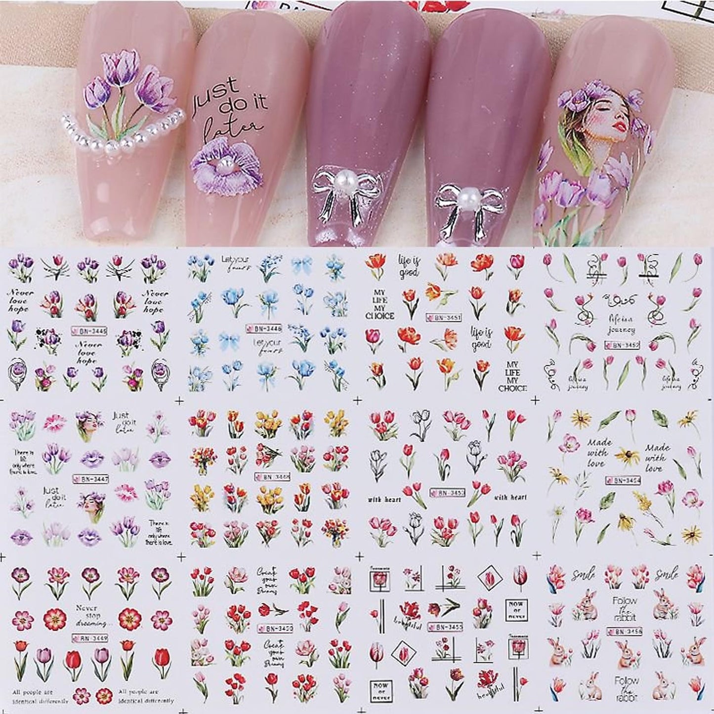 1400Pcs Nail Stickers Water Transfer DIY Nail Decals, Fruit Butterfly Flowers Marine Animal Transfer Watermark Nail Art Stickers for Nails Toenails Nail Tips Decor Halloween Christmas