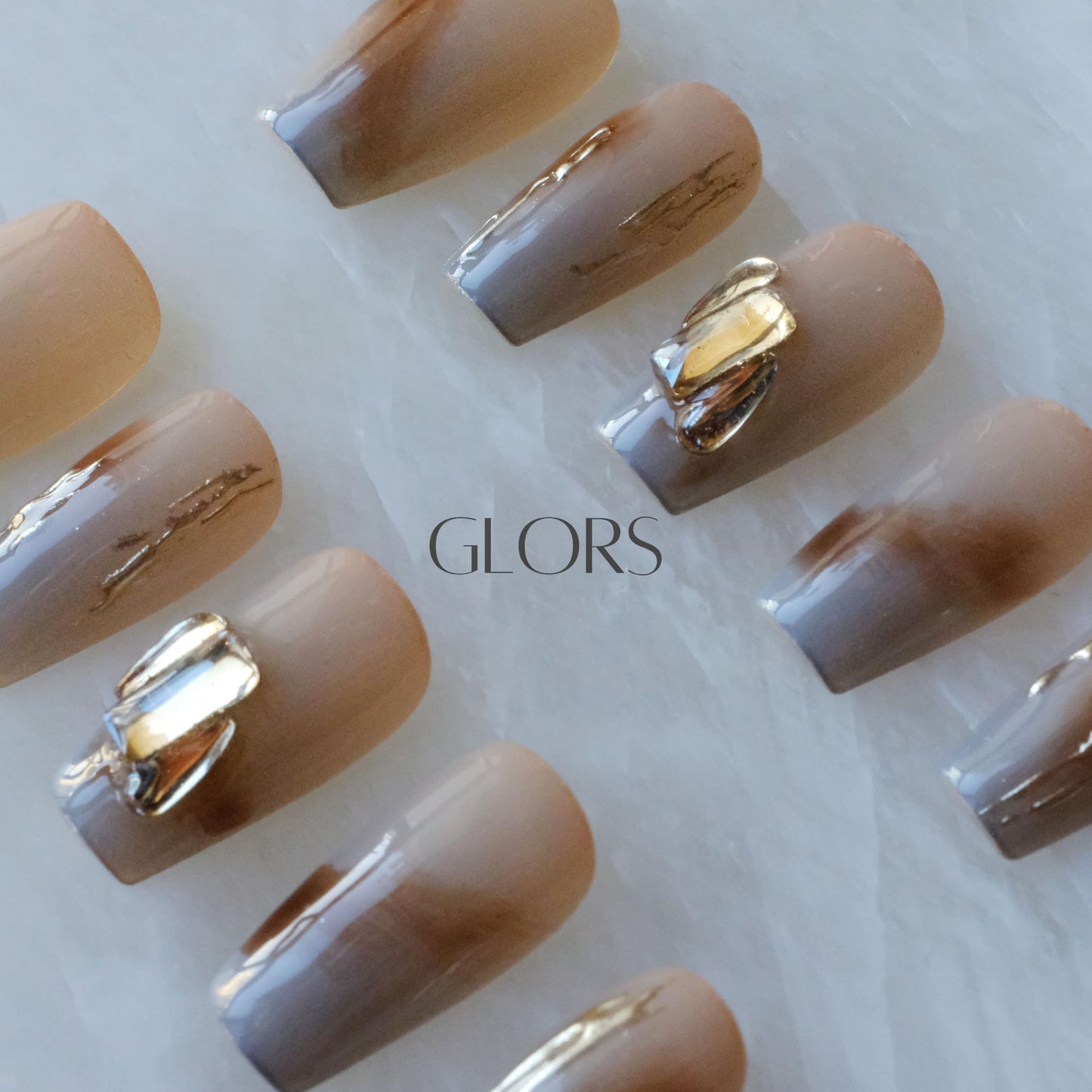 [GLORS] Purly Handmade Medium Ballerina Press on Nails | Mist Forest - Gradient High-end Elegant Wearable Fake False Nails, 10 Pieces (Small, MB)