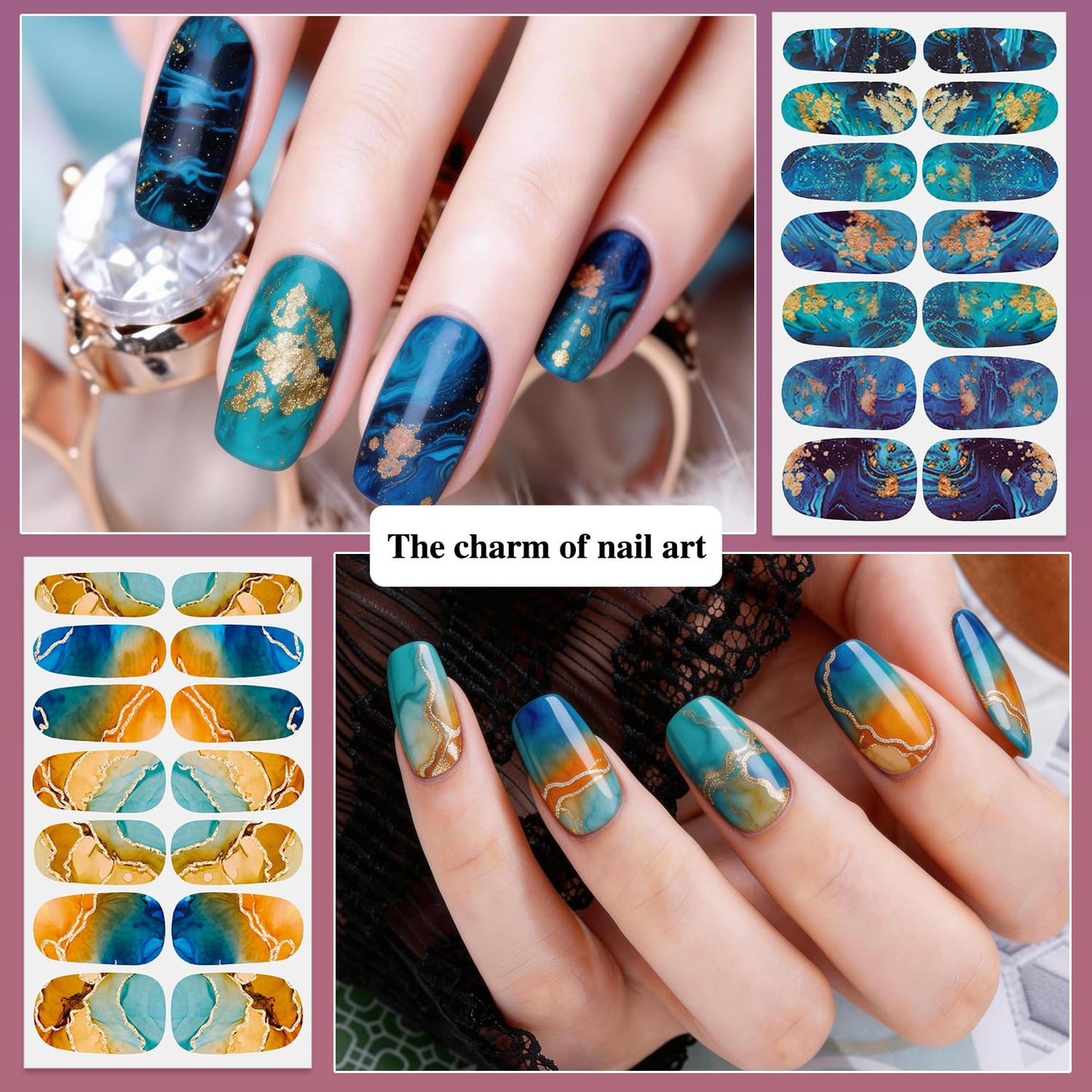 DANNEASY 336PCS/24 Sheets Nail Polish Strips - Marble Gel Nail Stickers Full Nail Wraps UV Free | Easy to Stick | Adhesive Sticker Nails for Women with 1 File, 1 Cuticle Stick