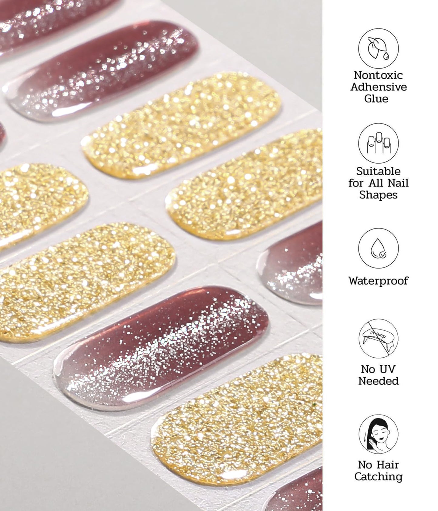 ruyeefam Nail Polish Strips (No UV Lamp Needed) - 22 Pcs Salon Quality Gel Nail Stickers - Long Lasting Wraps (Lavender Gold Foil)