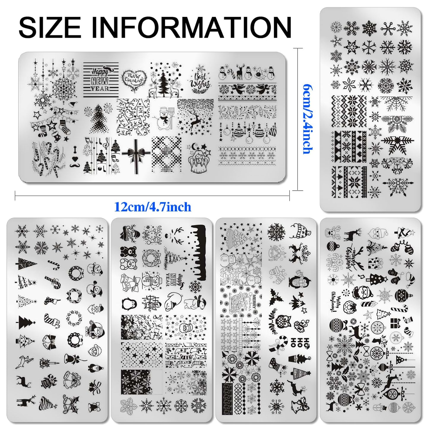 DANNEASY 6 Pieces Christmas Nail Stamping Plate Nail Stamps Snowflake Santa Claus Nail Stencils Holiday Plates for Nails Design Manicure Template Acrylic Nail Art Accessories
