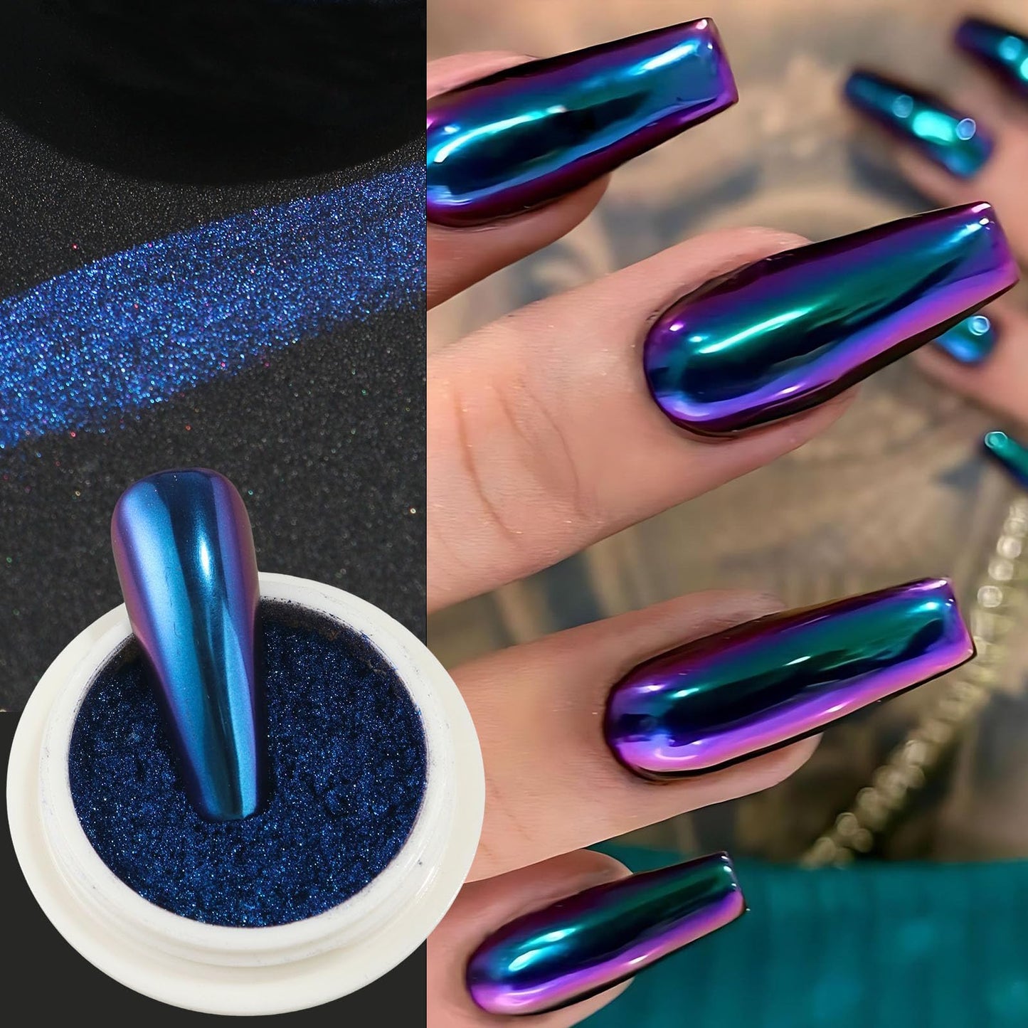 Chameleon Chrome Nail Powder,4pcs Magic Mirror Nail Glitter Pigment with Sponge Metallic Rubbing Dust Y2K Nail Gel Polish Galaxy Effect Salon-Quality Long-Lasting Nail Design