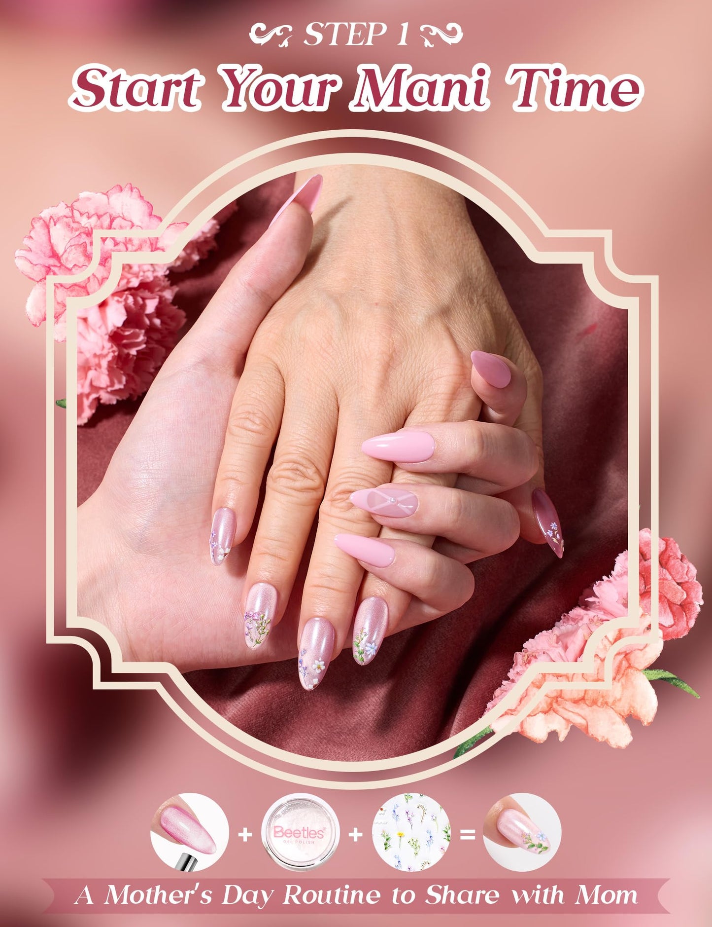 Beetles Mani Time with Mom Mother’s Day Gift Box, 12 Colors Purple Pink Red Cat Eye Gel Nail Polish Kit with U V Light, HEMA Free TPO Free Complete Manicure Kit Shea Butter Hand Cream Gift Box for Mom