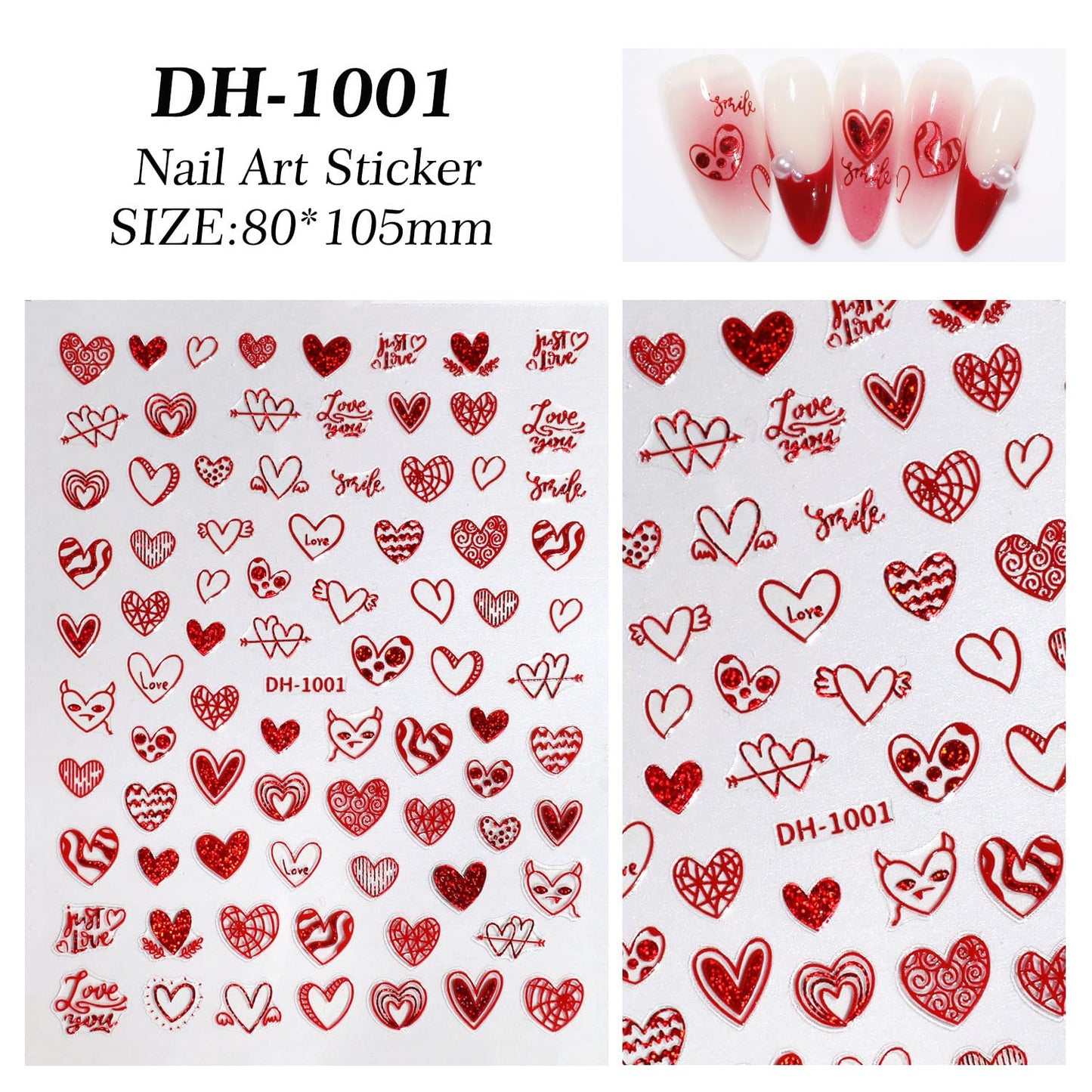 7 Sheets Heart Nail Stickers for Nail Art Valentine’s Day Nail Decals 5D Self-Adhesive Coloful Heart Nail Design Valentines Day Nails Supplies for Women Girls DIY Nail Art Decor