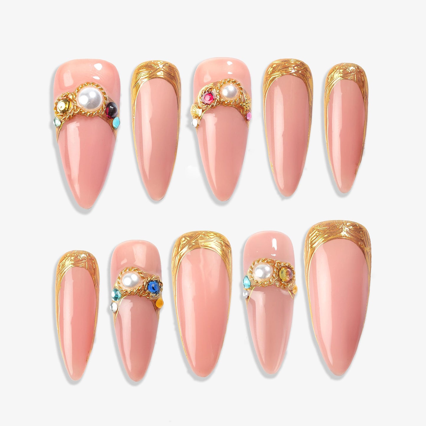 Sun&Beam Nails Handmade Press-on Long Stiletto Amlond White Silver Butterfly Rhinestone Glitter Design Fashion False Nail Tips 10 Pcs Set (M, #103)