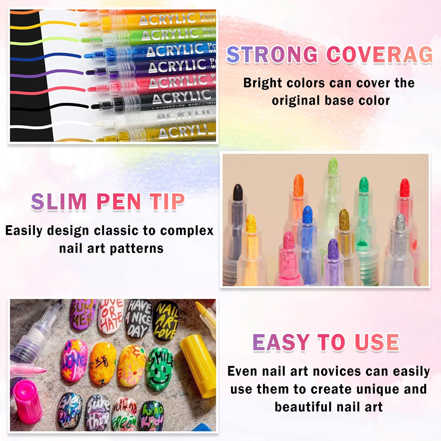 IONSGAKO 24 Colors Nail Art Pens Set, Nail Polish Pens Quick-Drying Acrylic Paint Markers Nail Art Drawing Painting Liner Pens Kit for Home DIY Nail Art Design Manicure Tools