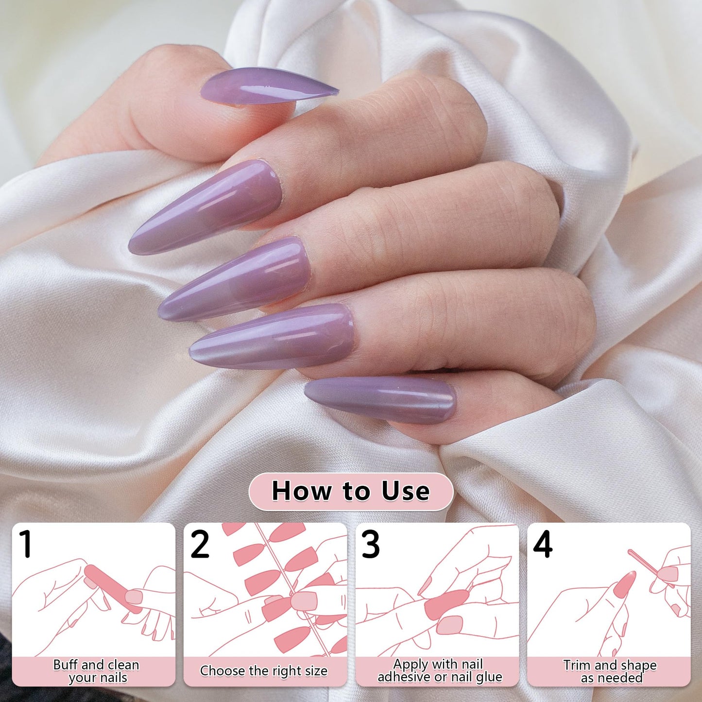Sun&Beam Nails Press-On Nails 120 Pcs, 4-in-1 Mix & Match Fake Nails, Reusable & Easy to Apply, DIY Nail Art (M300)